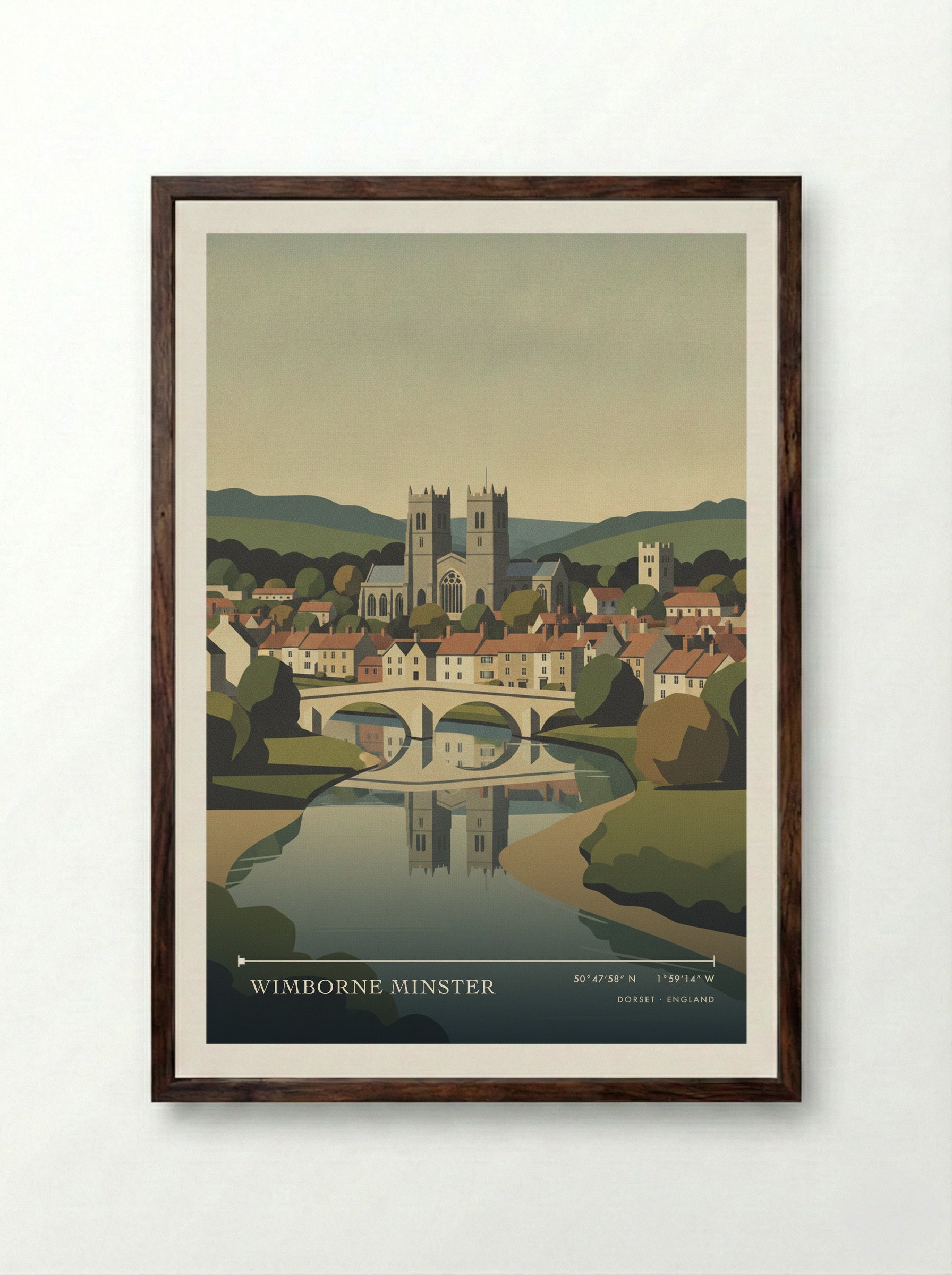 Wimborne Minster Dorset England Travel Poster - Framed Print Dark Wood