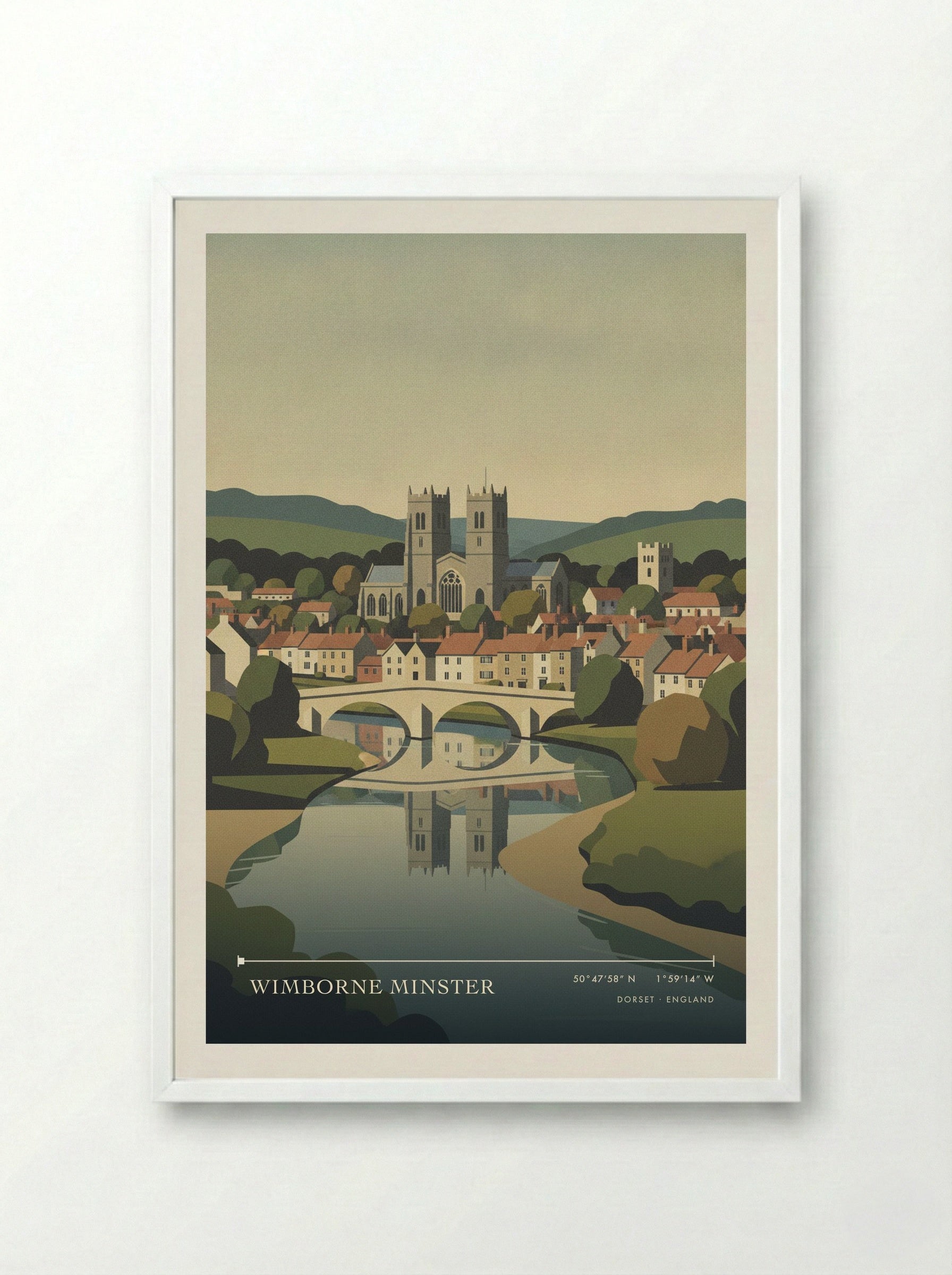 Wimborne Minster Dorset England Travel Poster - Framed Print White