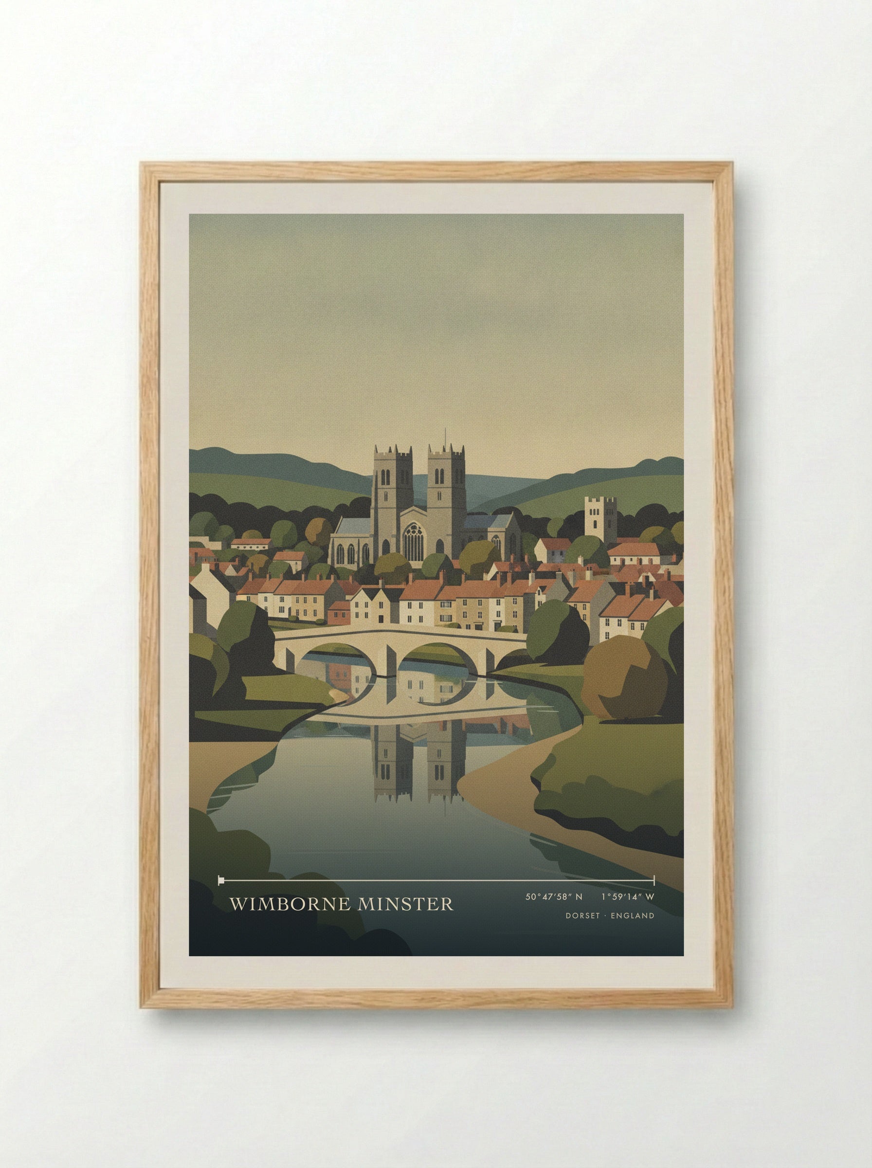 Wimborne Minster Dorset England Travel Poster - Framed Print Wood