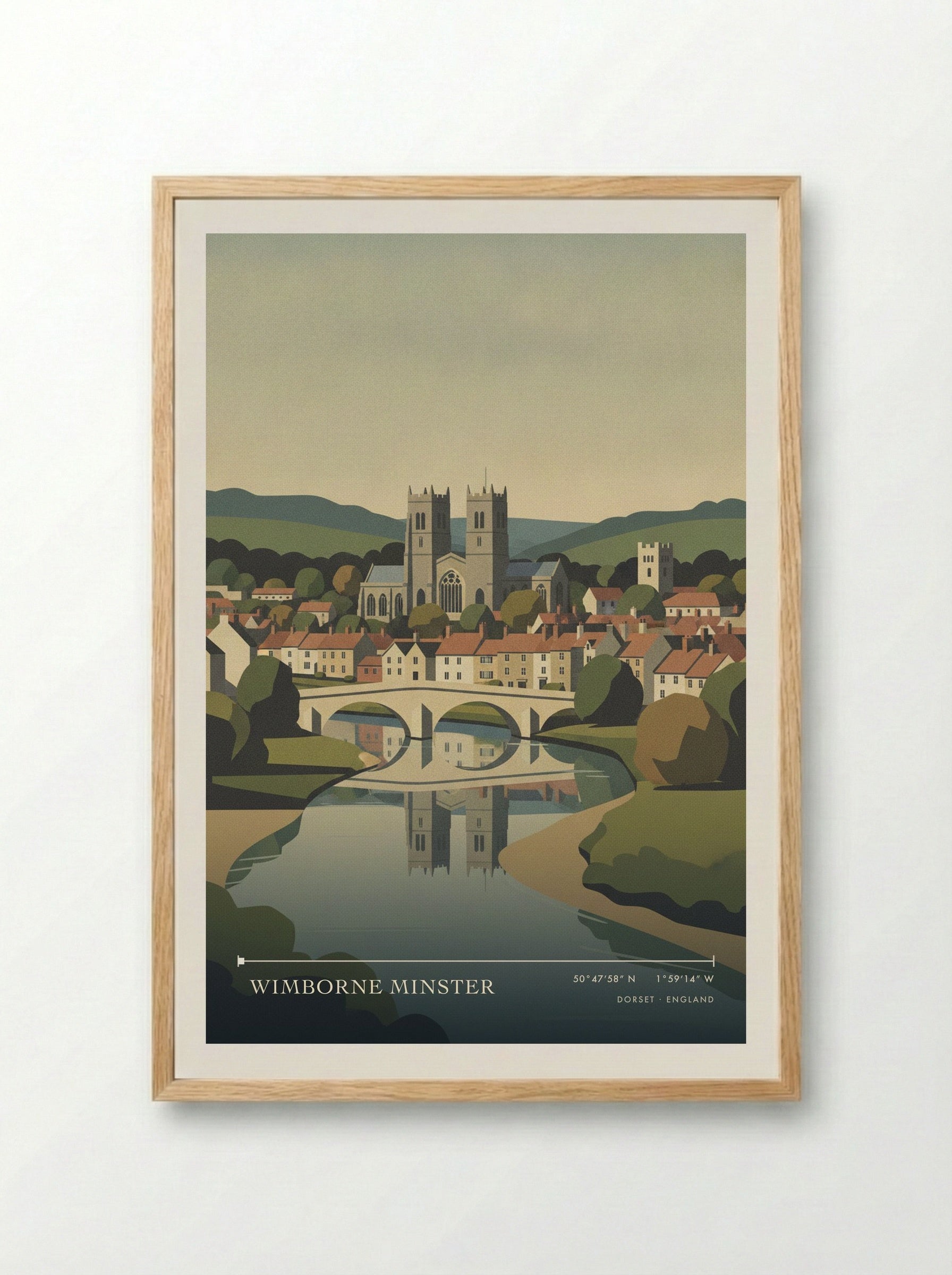Wimborne Minster Dorset England Travel Poster - Framed Print Wood
