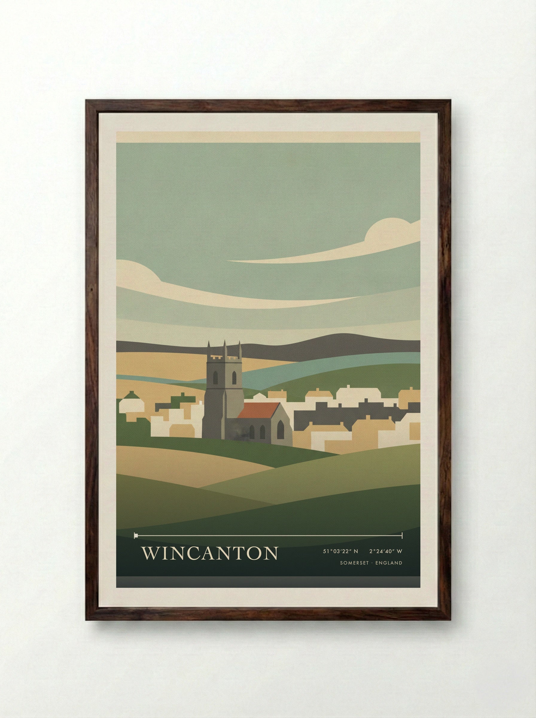 Wincanton Somerset England Travel Poster - Framed Print Dark Wood