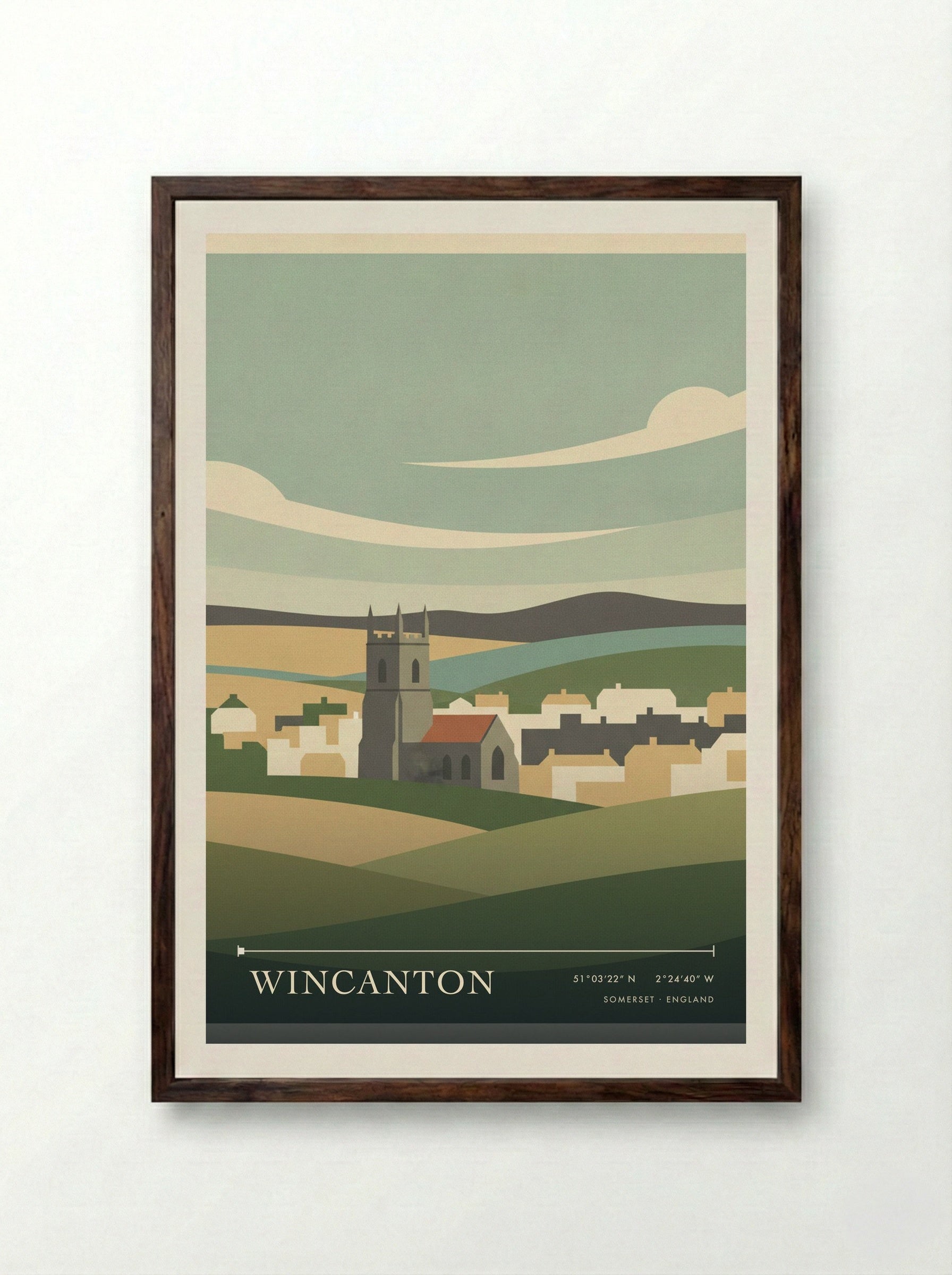 Wincanton Somerset England Travel Poster - Framed Print Dark Wood