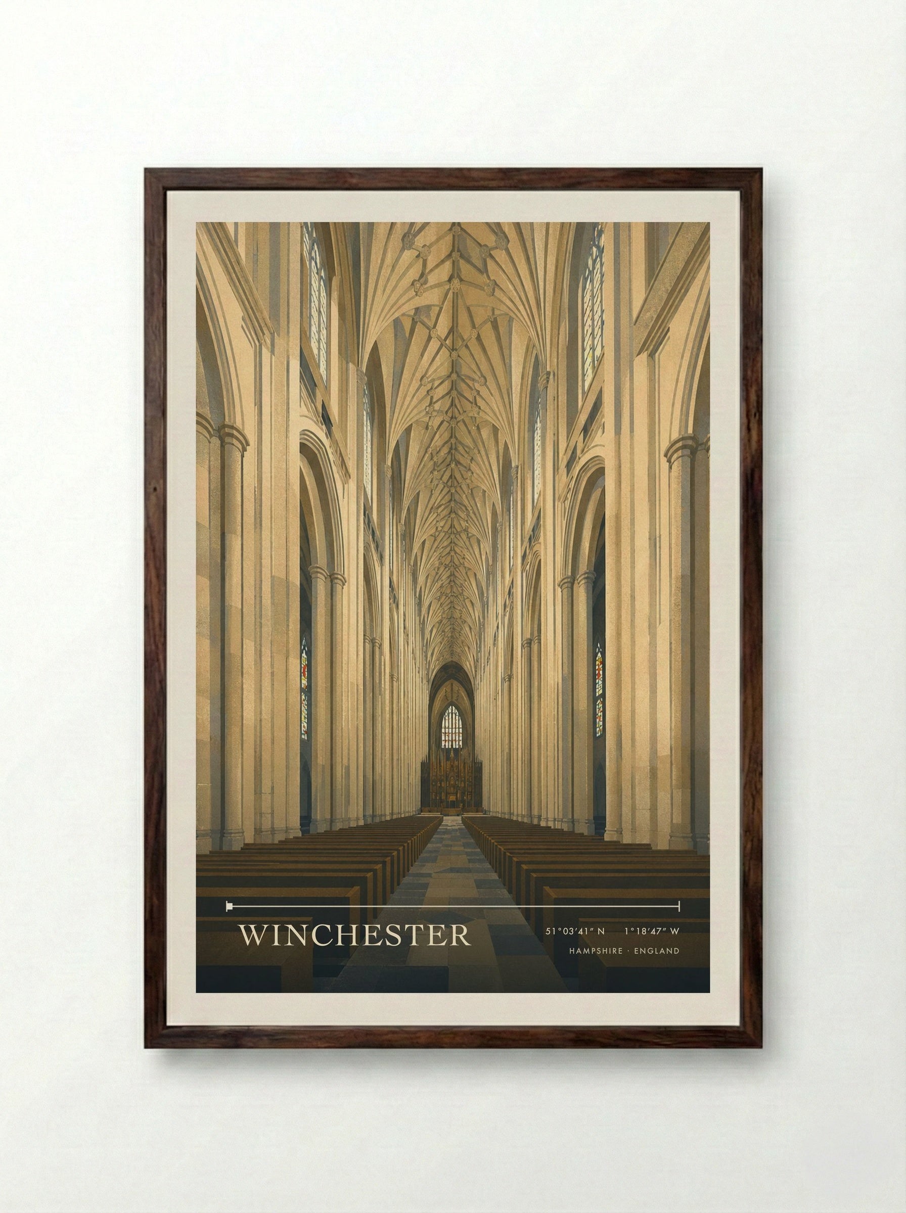 Winchester Hampshire England Travel Poster - Framed Print Dark Wood