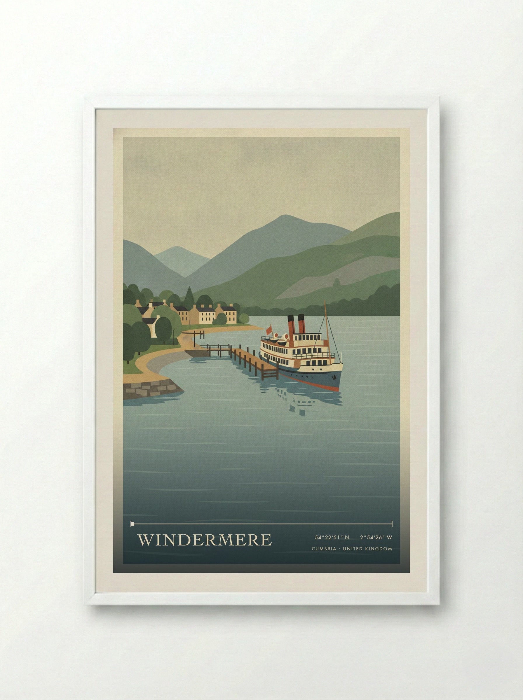 Windermere Cumbria United Kingdom Travel Poster - Framed Print White