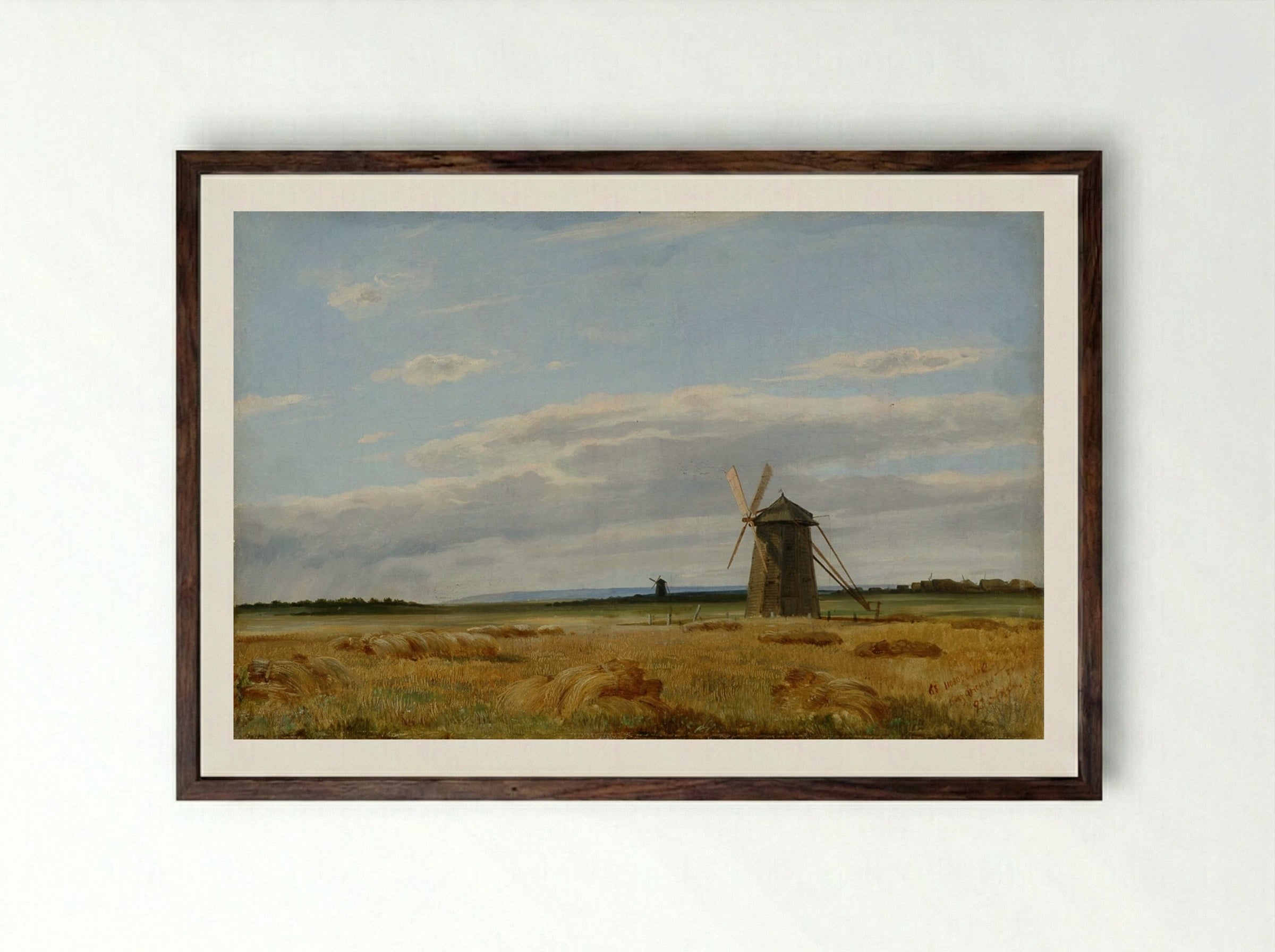 Windmill in the Field - Ivan Shishkin - Framed Print Dark Wood