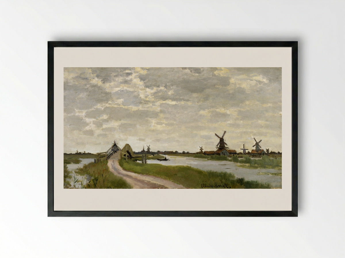 Windmills at Haaldersbroek, Zaandam - Claude Monet - Framed Print Black