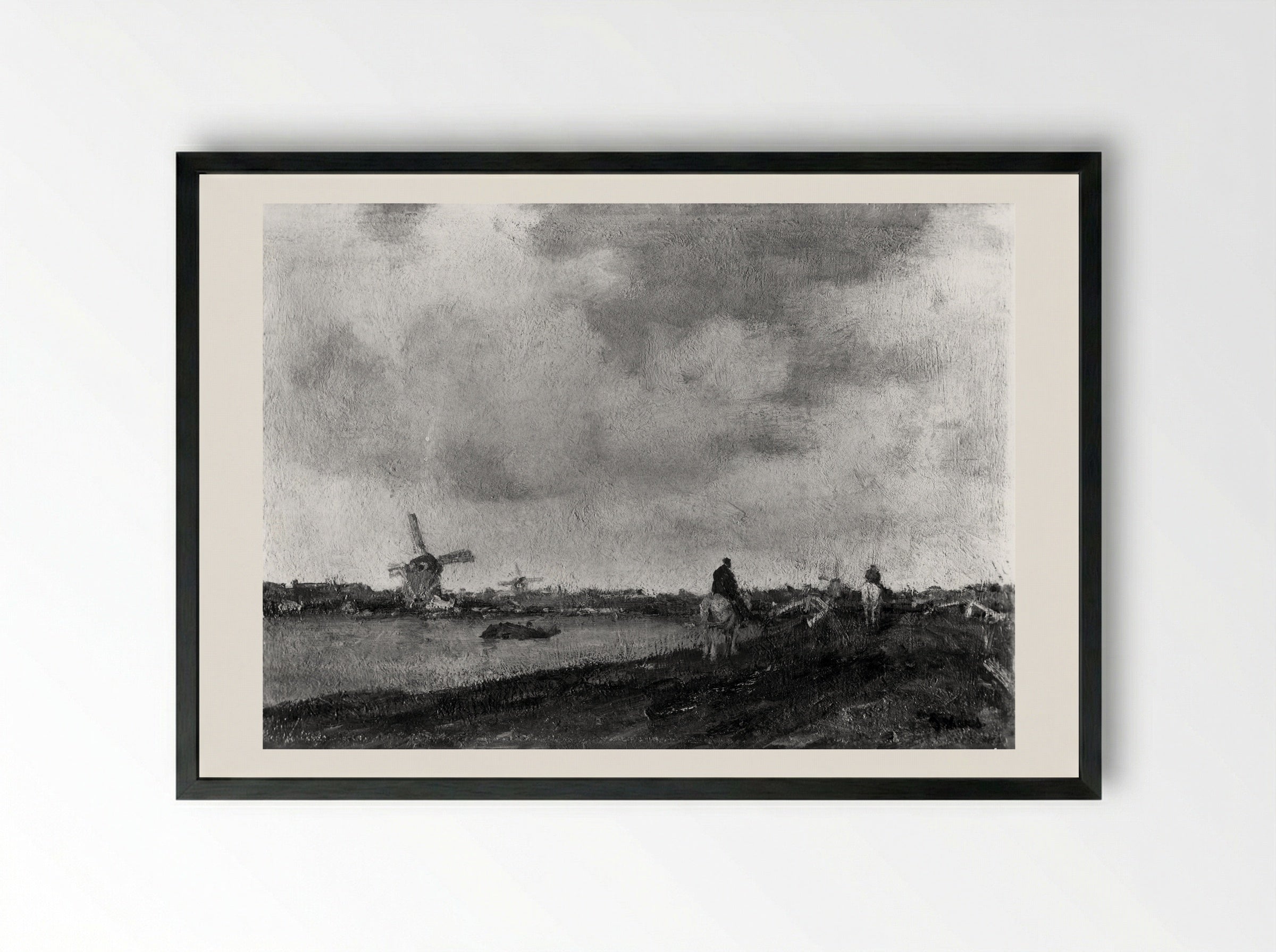 Windmills by a Canal - Jacob Maris - Framed Print Black