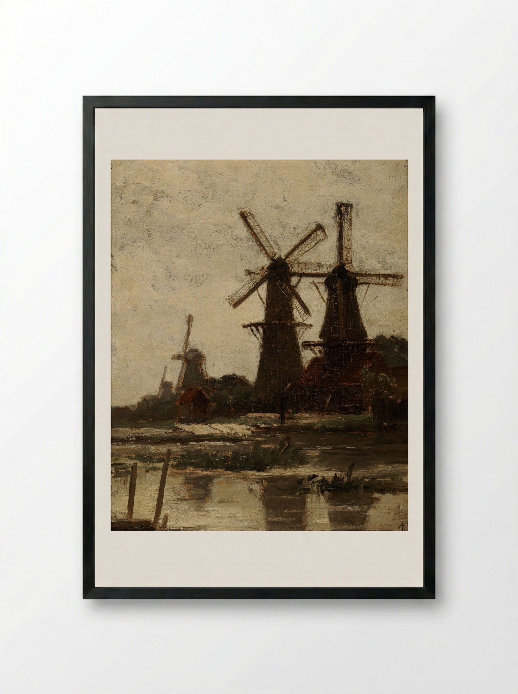 Windmills by the Water - Carel Nicolaas Storm van 's-Gravesande - Framed Print Black