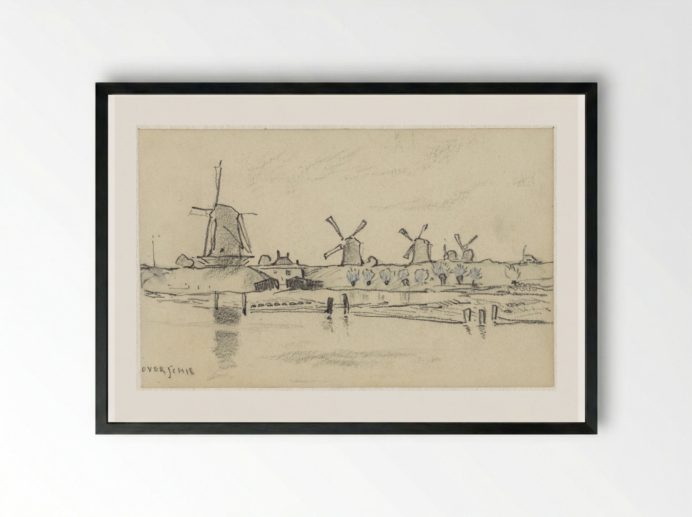 Windmolens bij Overschie - Adolf le Comte - Framed Print Black
