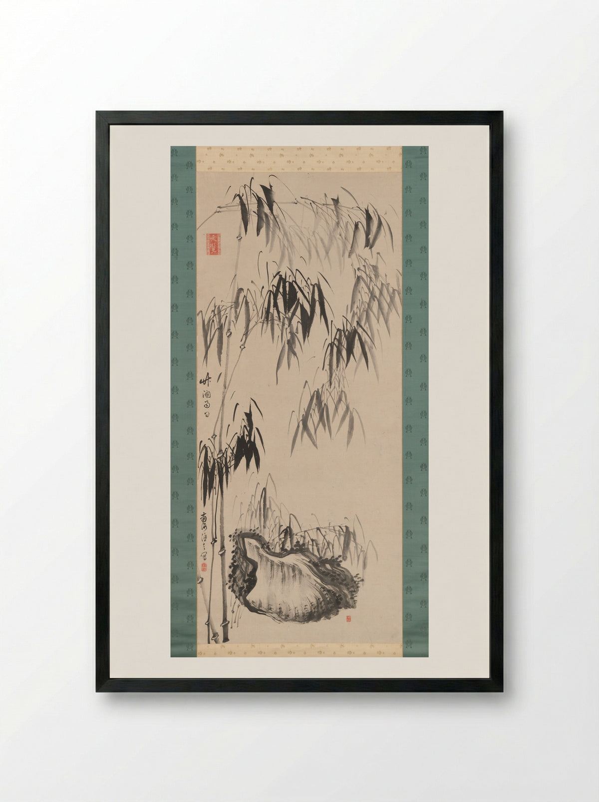 Window onto Bamboo on a Rainy Day - Gion Nankai - Framed Print Black