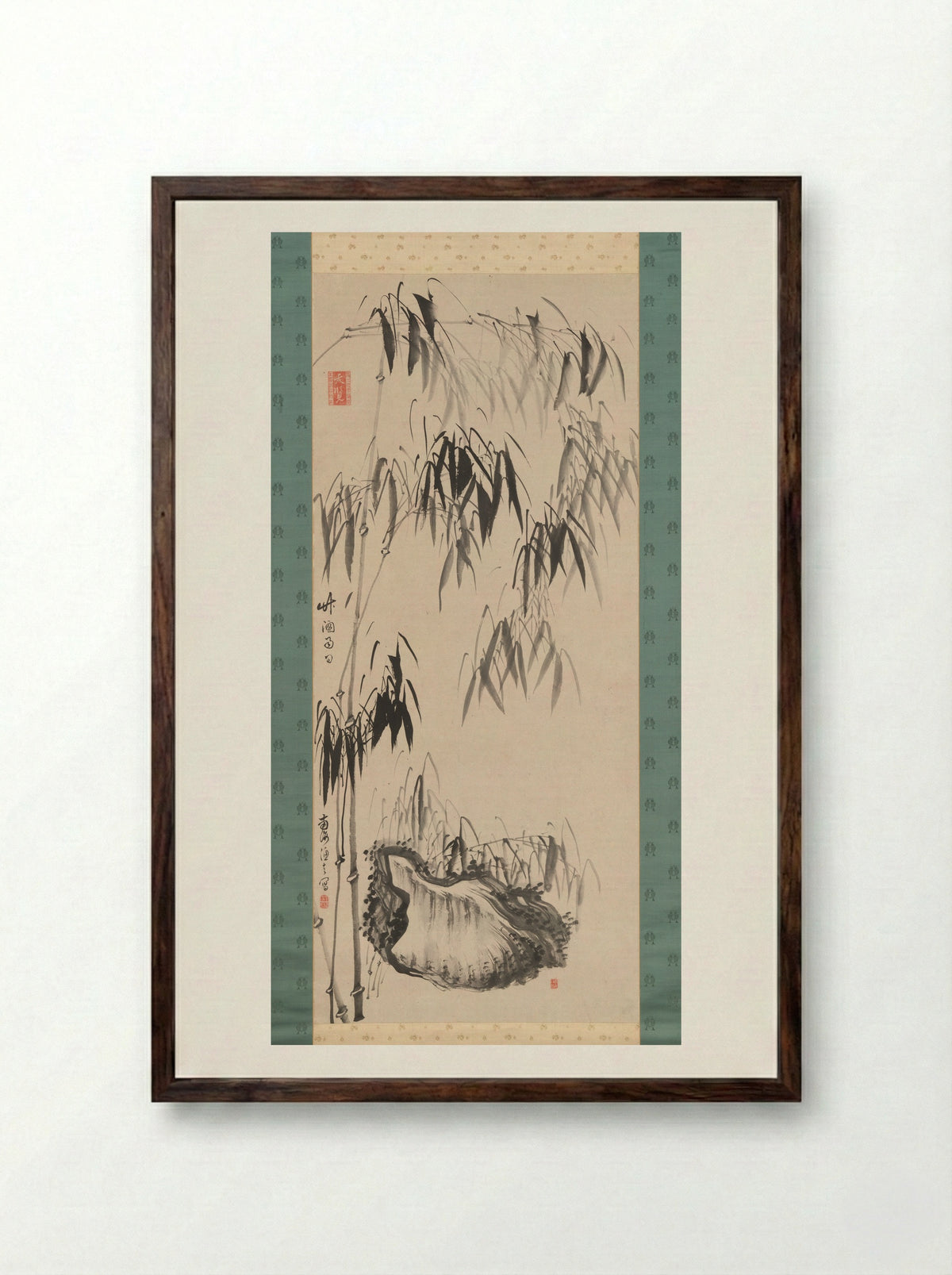 Window onto Bamboo on a Rainy Day - Gion Nankai - Framed Print Dark Wood