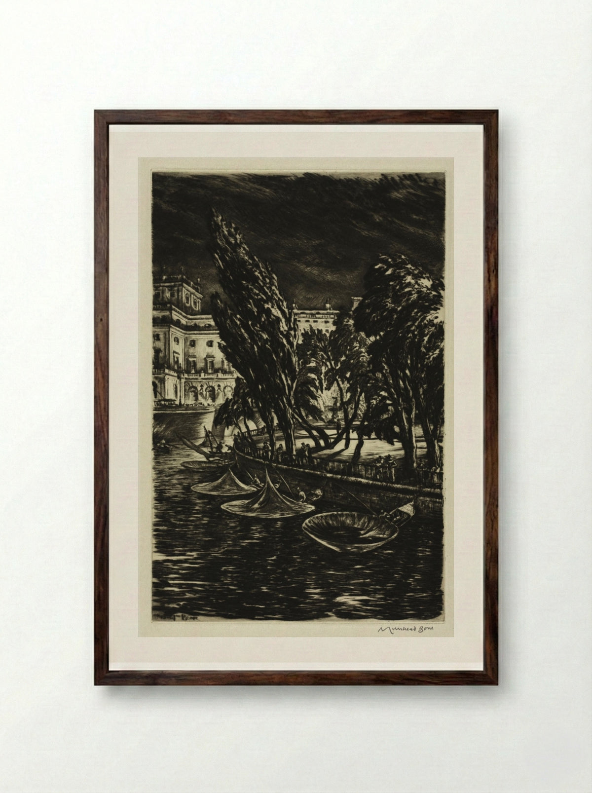 Windy Night, Stockholm - Muirhead Bone - Framed Print Dark Wood