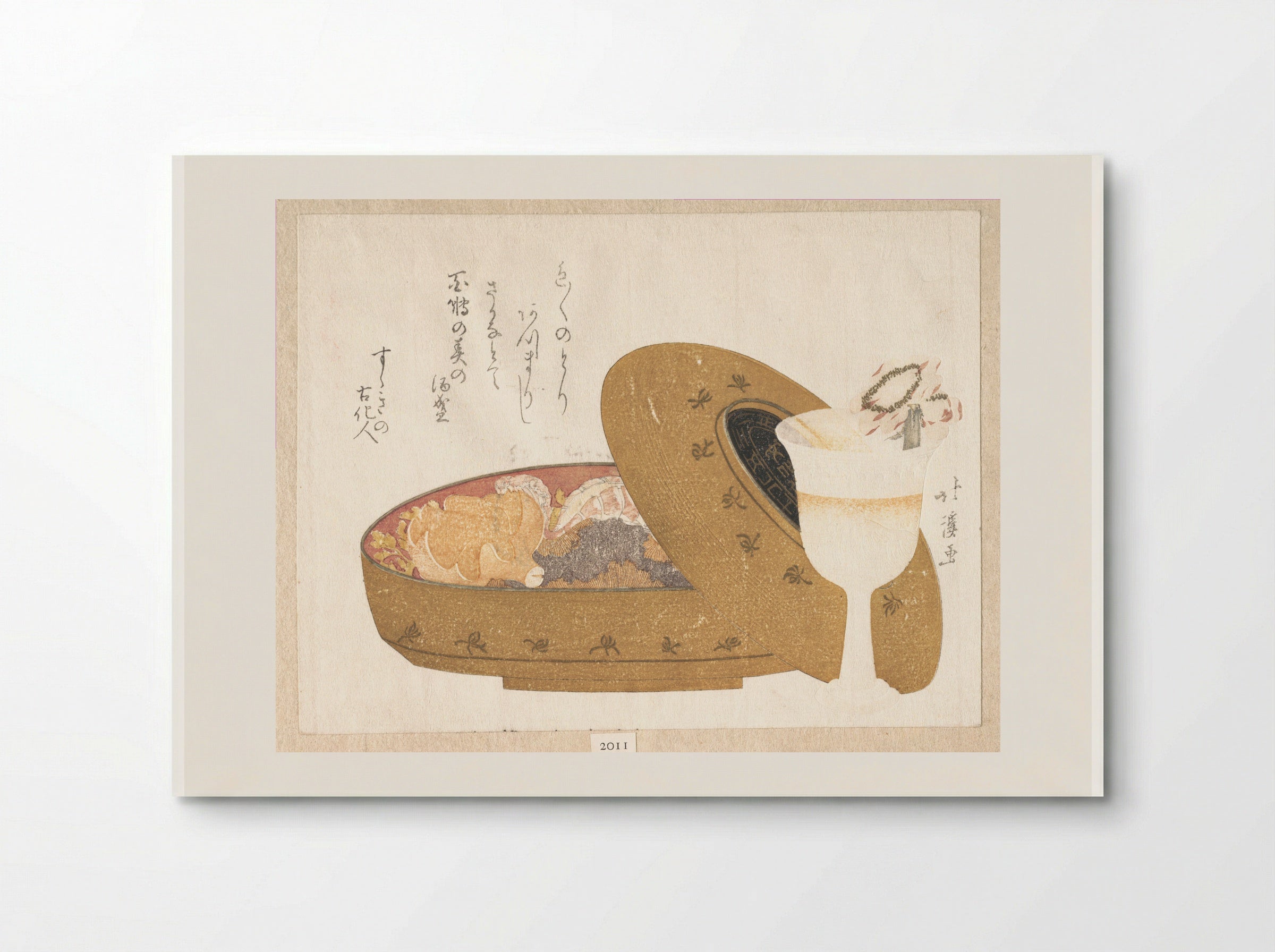 Wine Goblet and Lacquer Food Box with New Year’s Meal - Totoya Hokkei - Poster