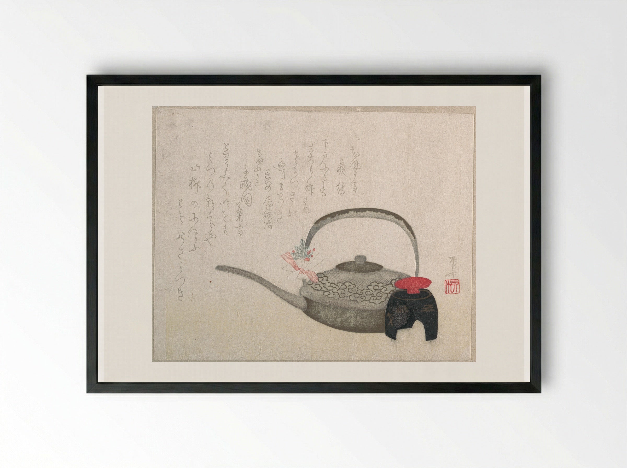 Wine-pot and Cup for the New Year Ceremony - Ryūryūkyo Shinsai - Framed Print Black