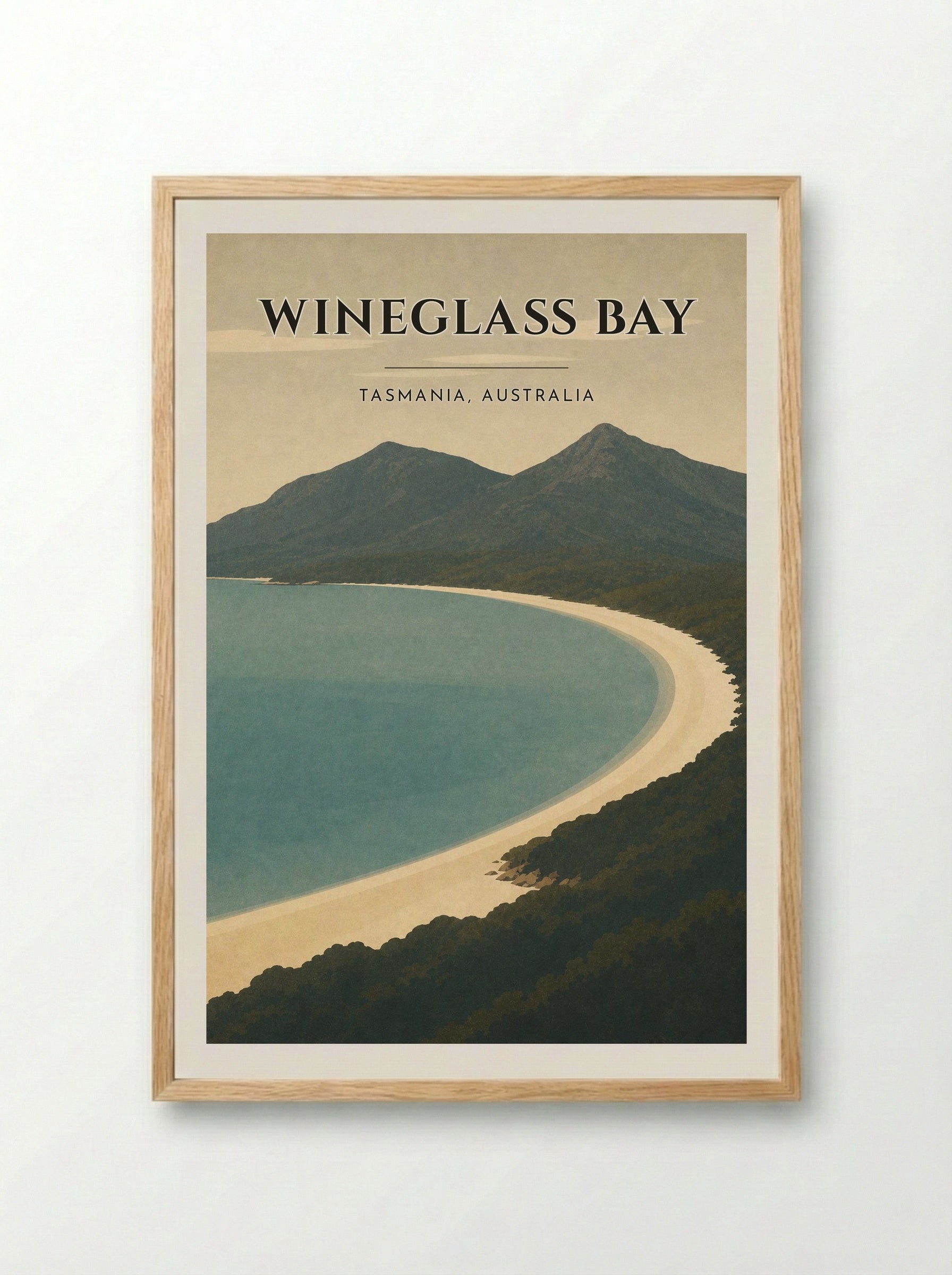 Wineglass Bay Travel Poster Artwork - Framed Print Wood