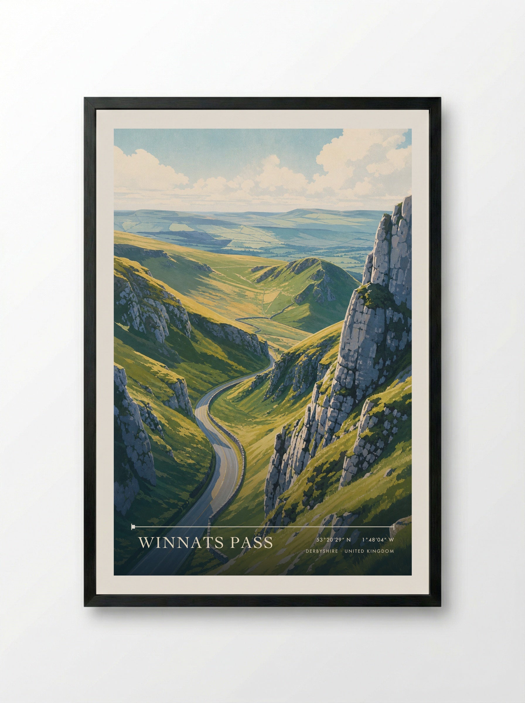 Winnats Pass Derbyshire United Kingdom Travel Poster - Framed Print Black