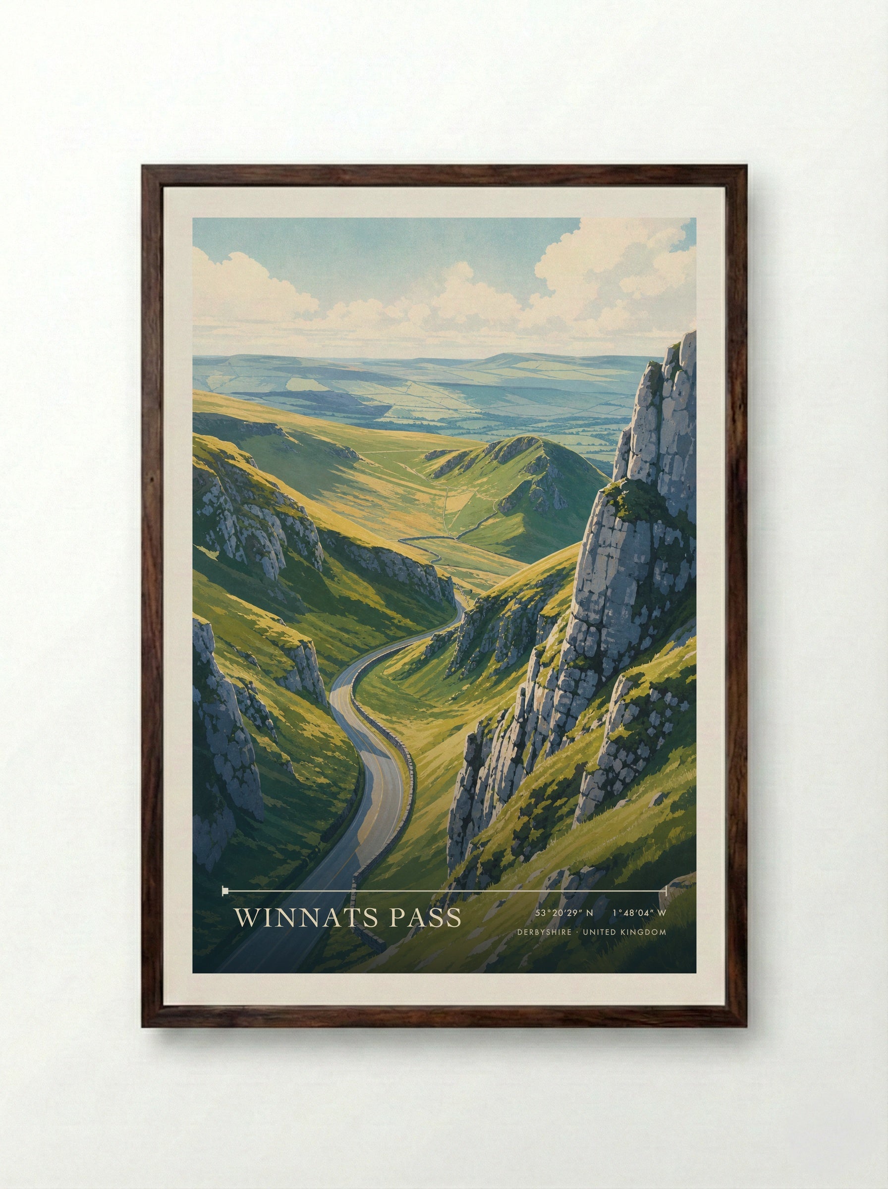 Winnats Pass Derbyshire United Kingdom Travel Poster - Framed Print Dark Wood