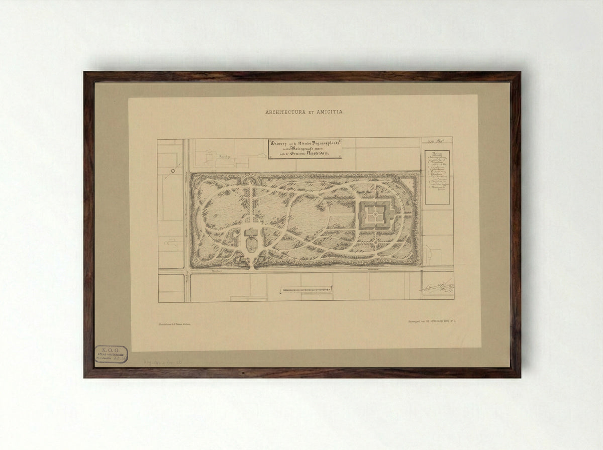 Winnend ontwerp voor de Nieuwe Oosterbegraafplaats te Amsterdam - Gerrit Jan Thieme - Framed Print Dark Wood