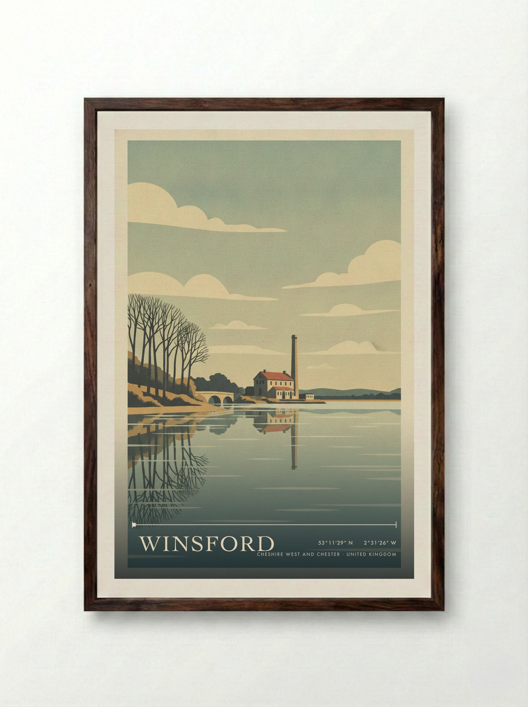 Winsford Cheshire West and Chester United Kingdom Travel Poster - Framed Print Dark Wood