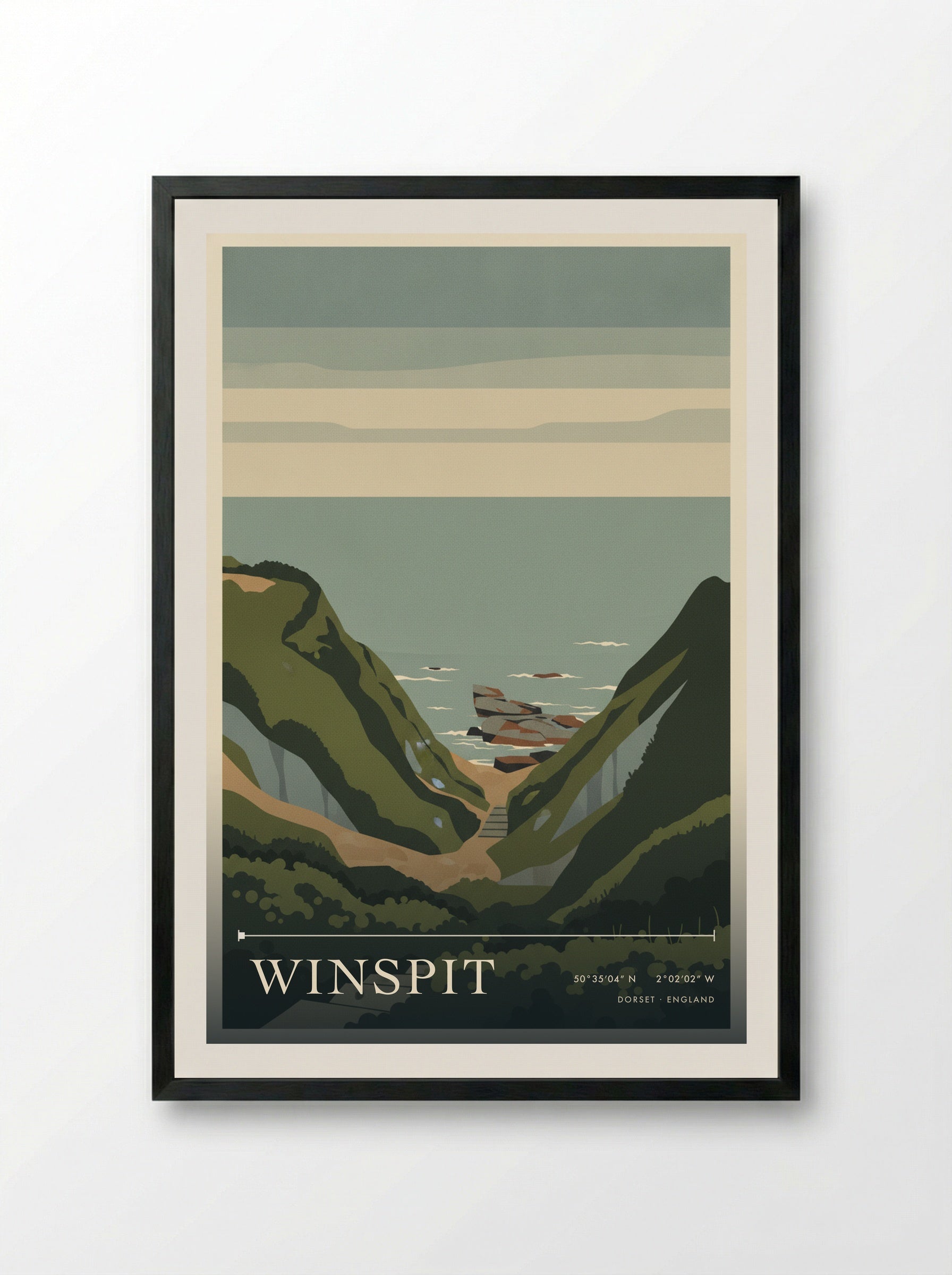 Winspit Dorset England Travel Poster - Framed Print Black