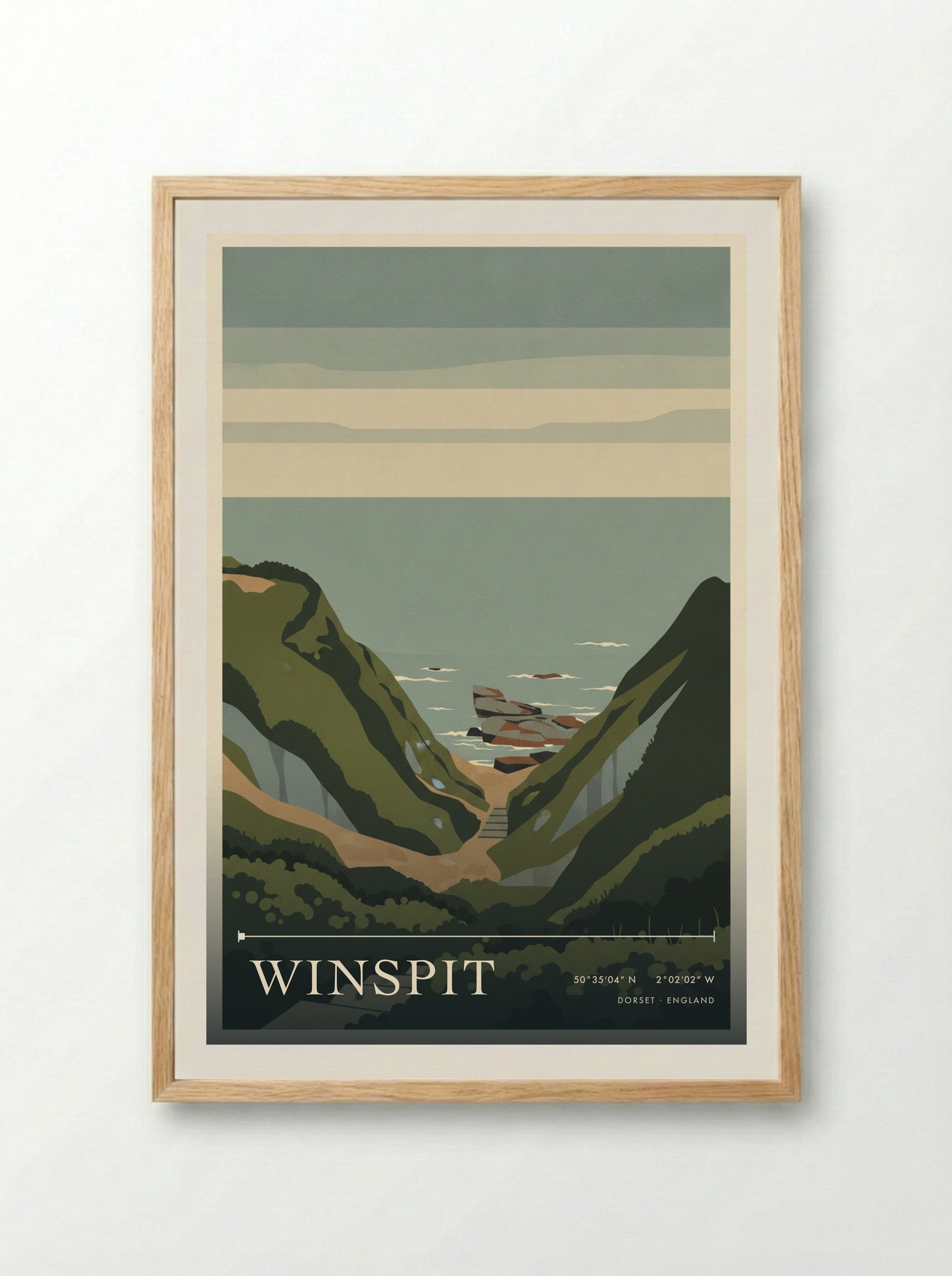 Winspit Dorset England Travel Poster - Framed Print Wood