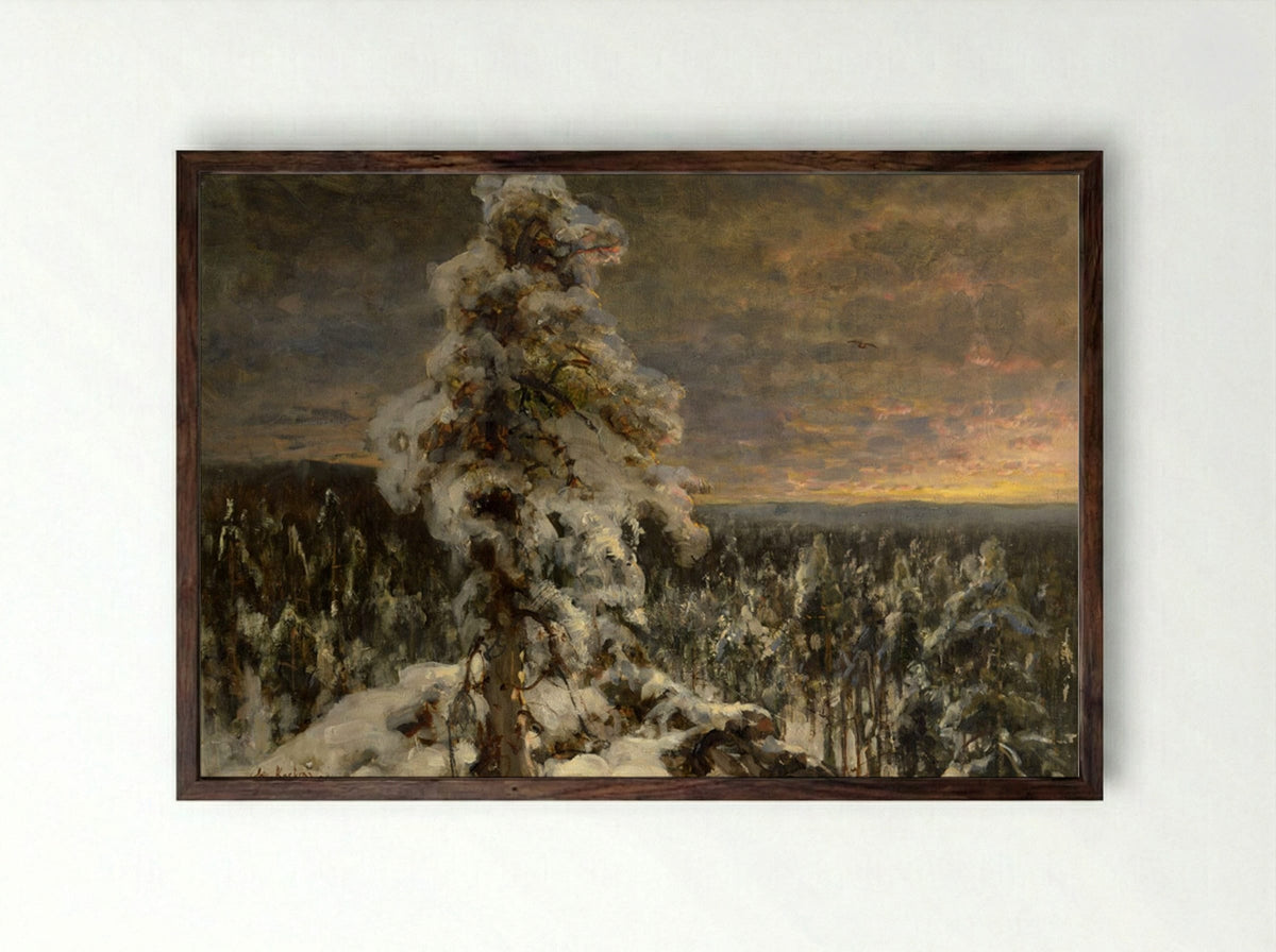 Winter Forest at Sunset - Julius Sergius von Klever - Framed Print Dark Wood