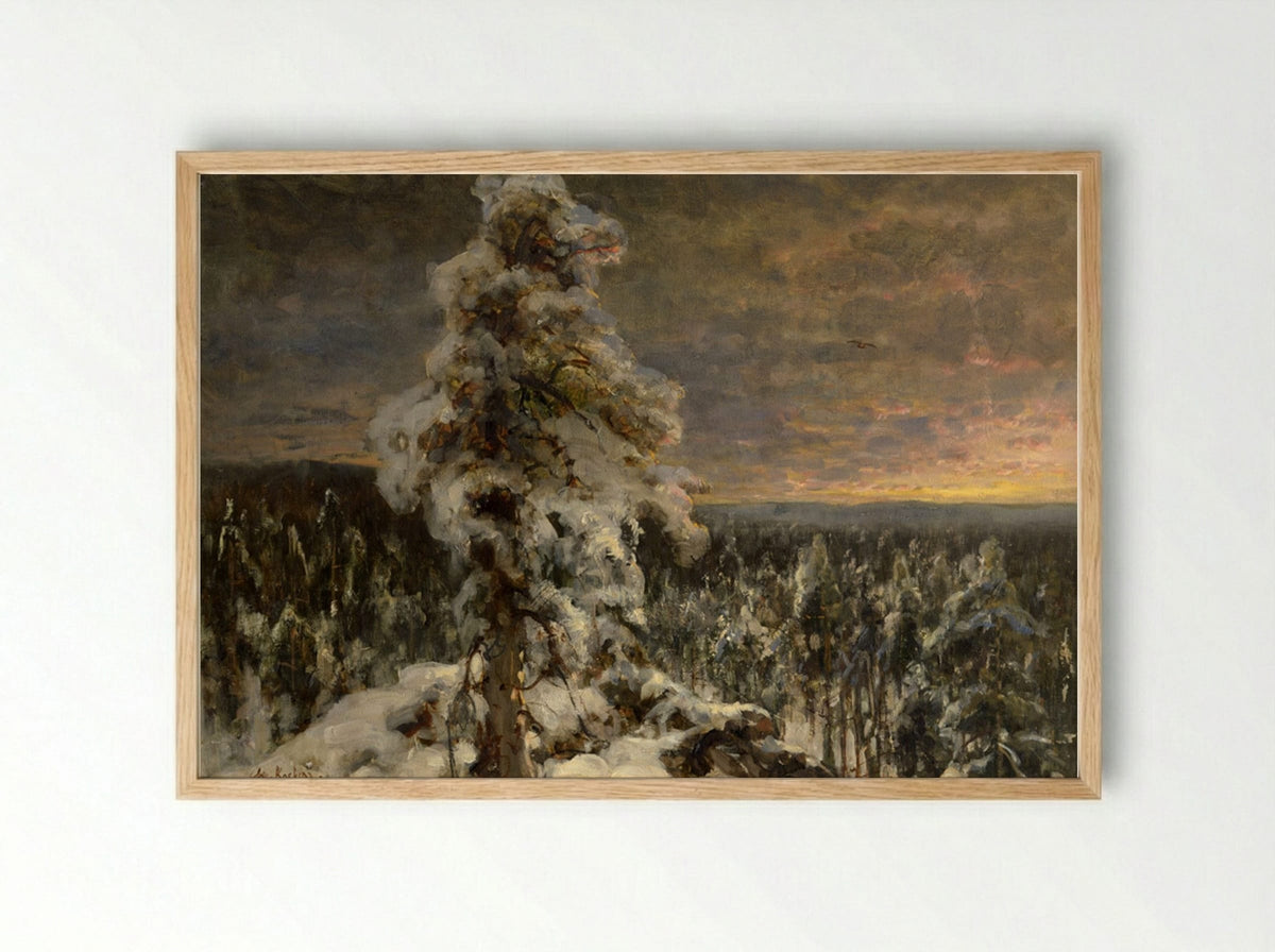 Winter Forest at Sunset - Julius Sergius von Klever - Framed Print Wood