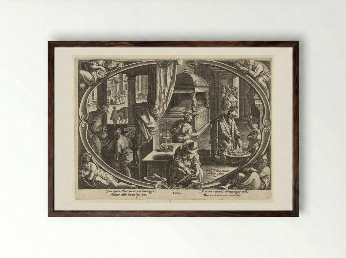 Winter (Hiems) - Philips Galle - Framed Print Dark Wood
