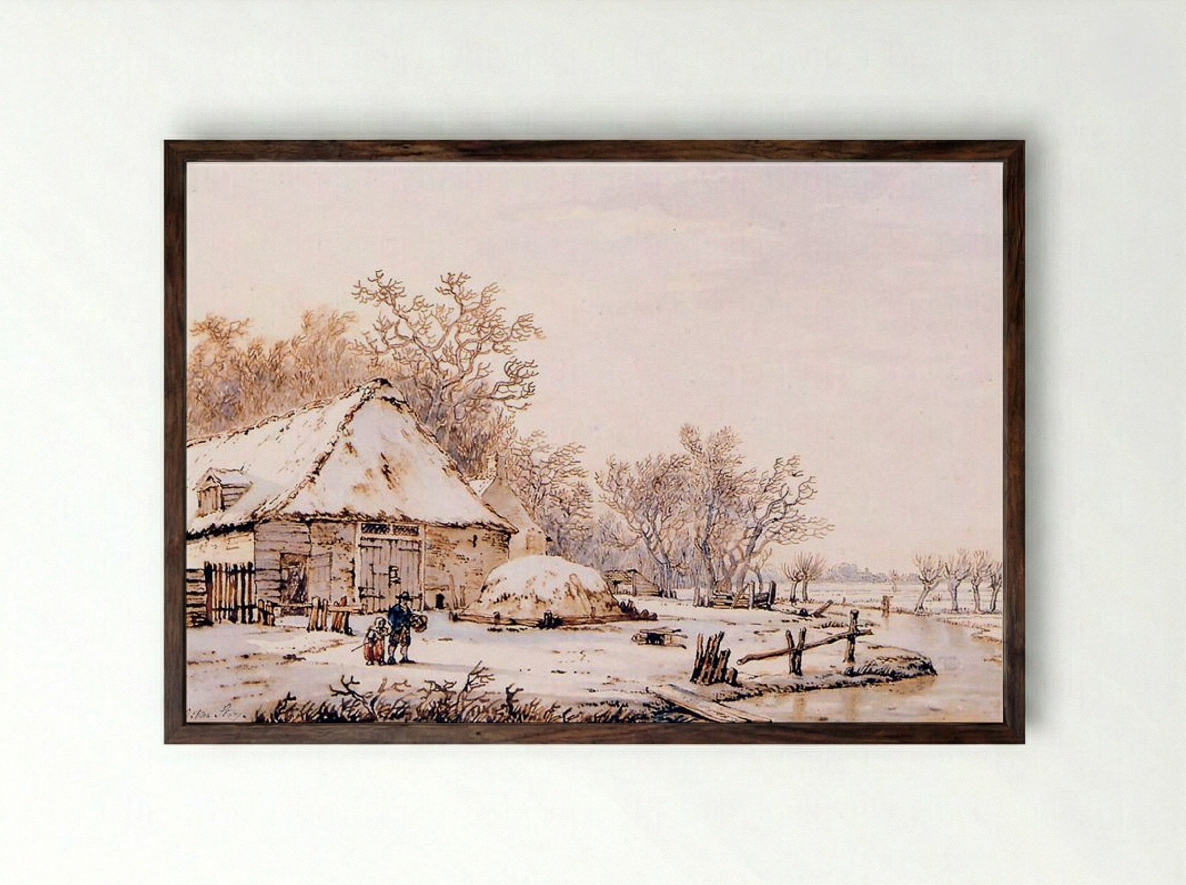 Winter Landscape with Farm - Jacob van Strij - Framed Print Dark Wood