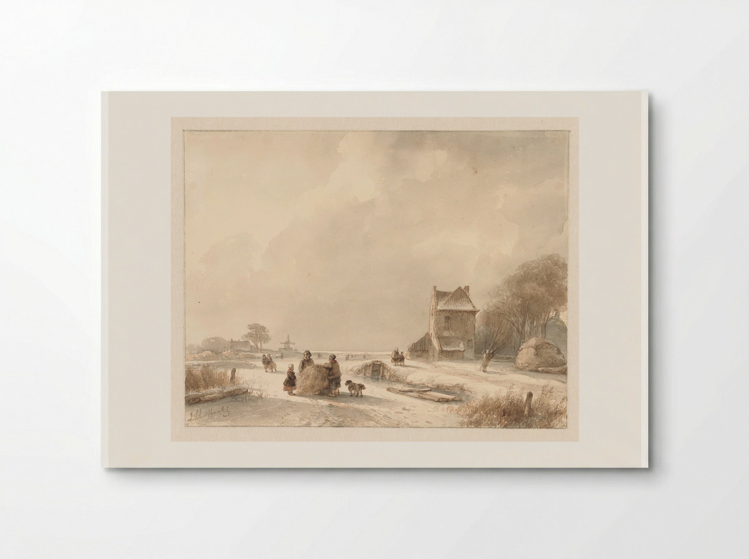 Winter Landscape with Hay Sled and Skaters - Andreas Schelfhout - Poster