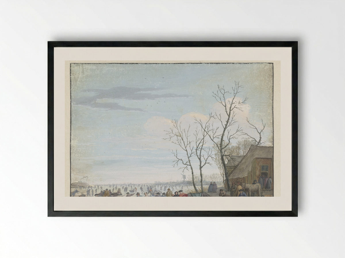 Winter Landscape with Ice Skating - Louis Chalon - Framed Print Black