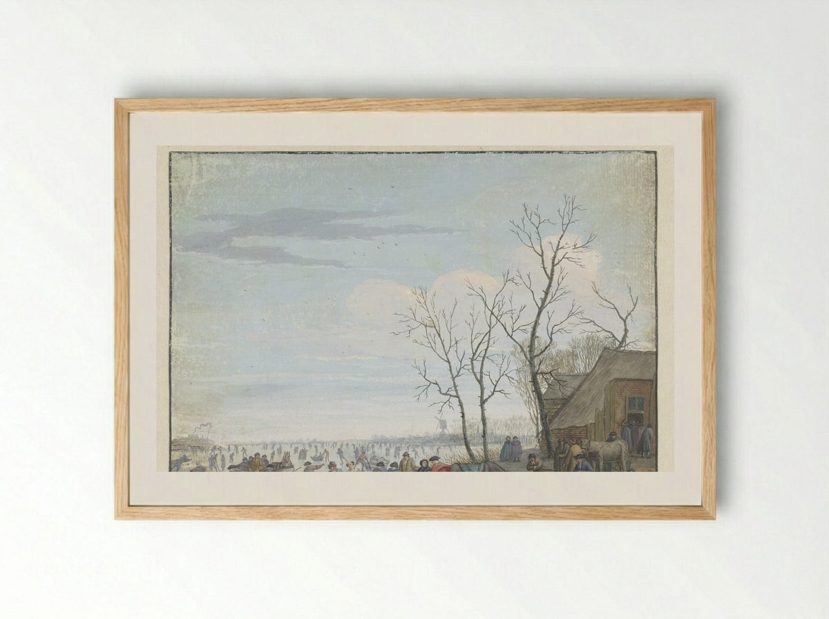 Winter Landscape with Ice Skating - Louis Chalon - Framed Print Wood
