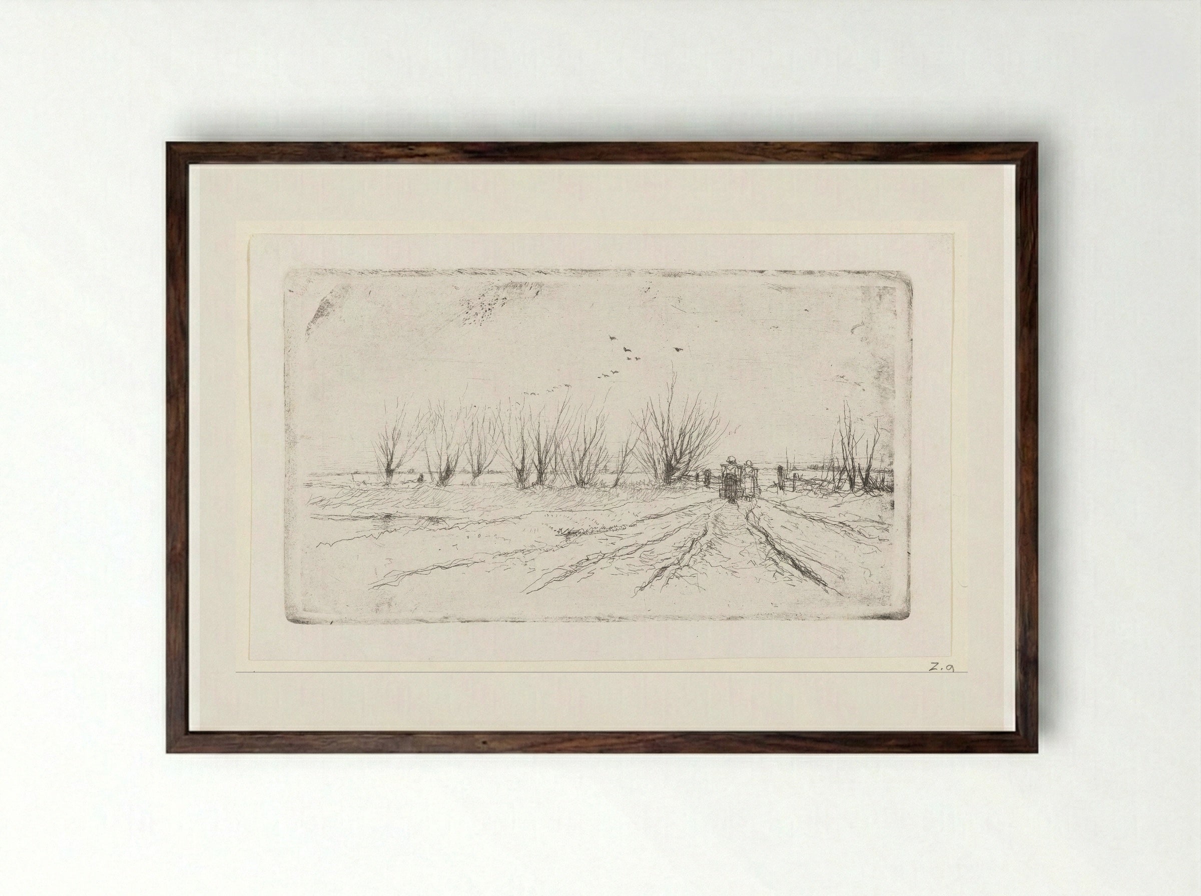 Winter Landscape with Milkmaids - Anton Mauve - Framed Print Dark Wood