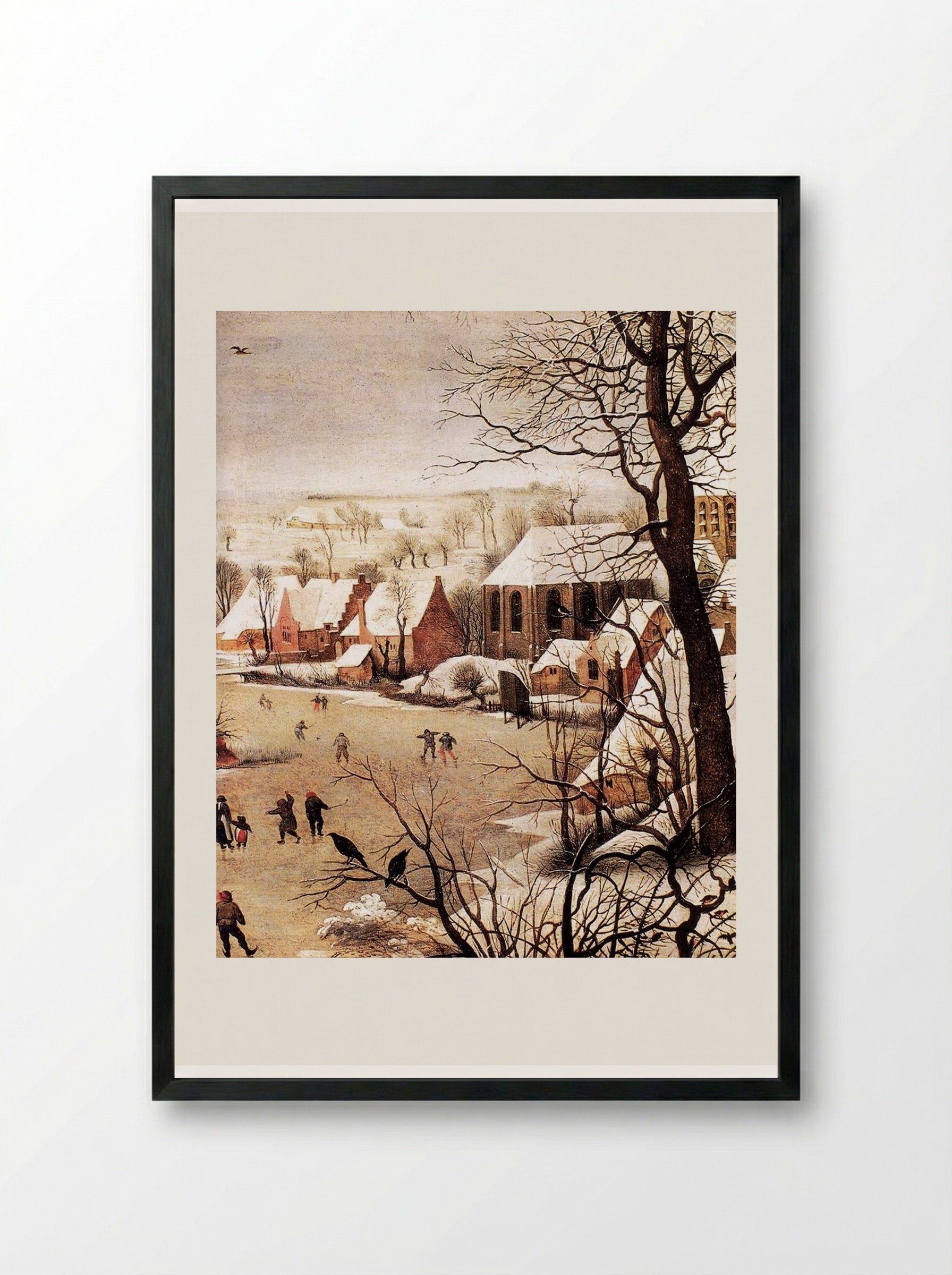 Winter Landscape with Skaters and a Bird Trap - Pieter Bruegel the Elder - Framed Print Black