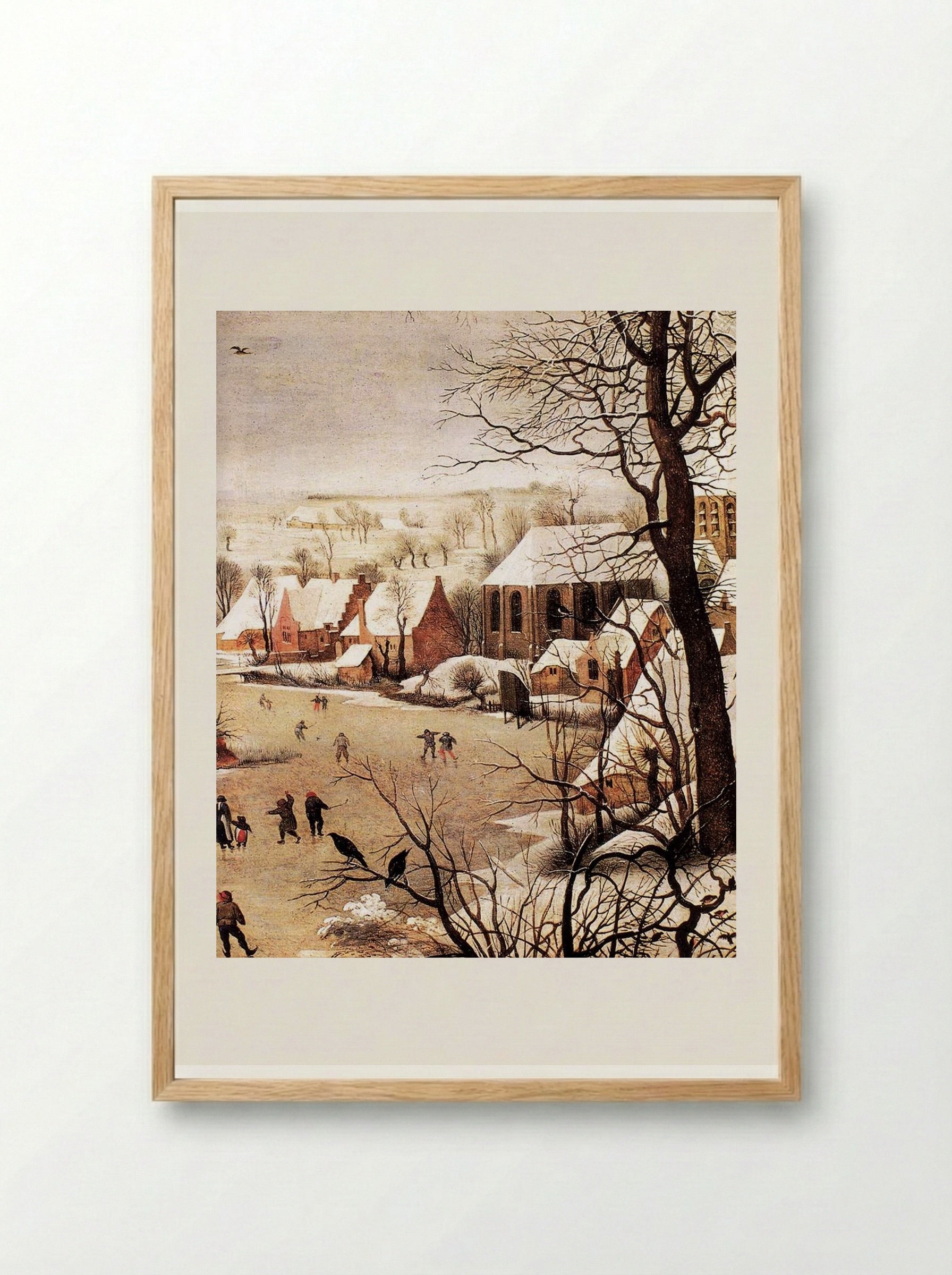 Winter Landscape with Skaters and a Bird Trap - Pieter Bruegel the Elder - Framed Print Wood