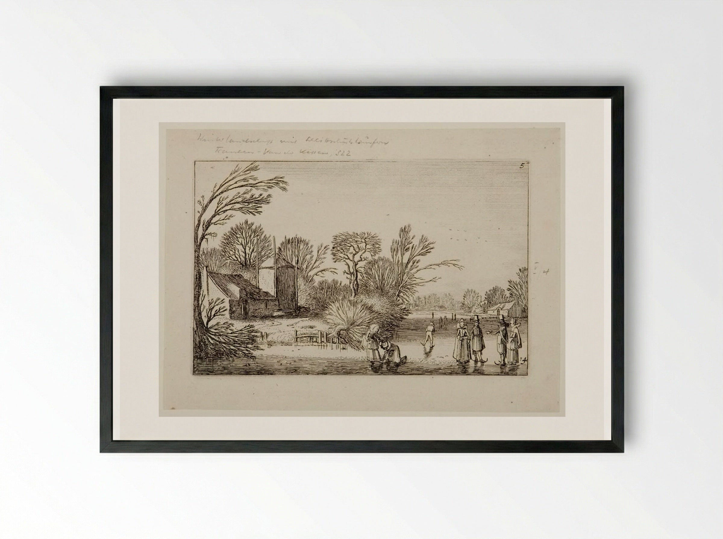 Winter Landscape with Skaters - Jan van de Velde II - Framed Print Black