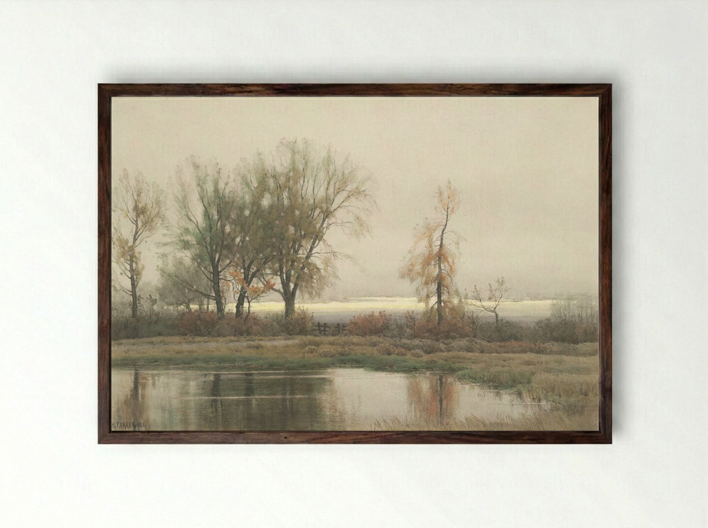 Winter Landscape - Henry Farrer - Framed Print Dark Wood