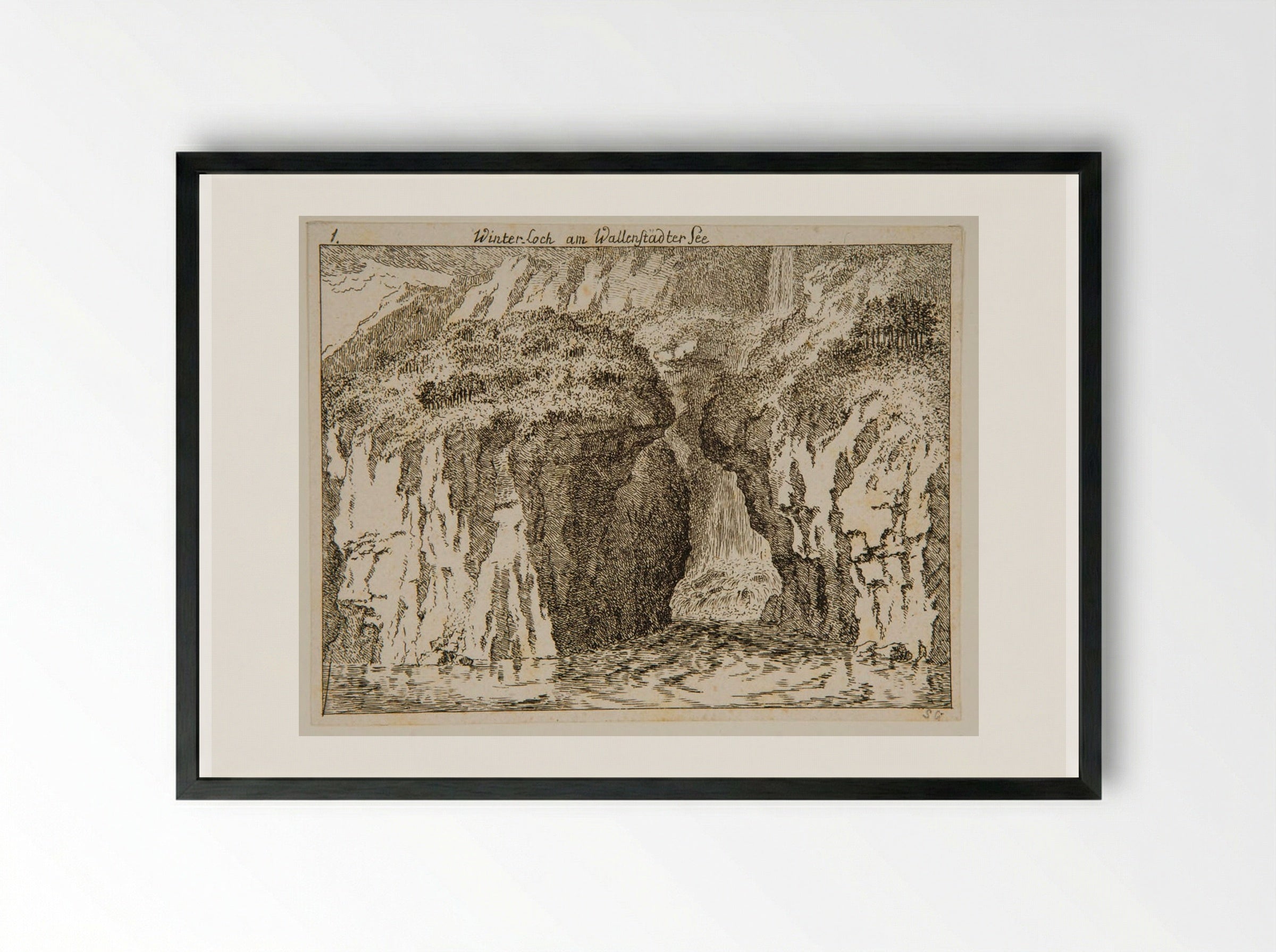 Winter Loch, Lake of Walenstadt - Salomon Gessner - Framed Print Black
