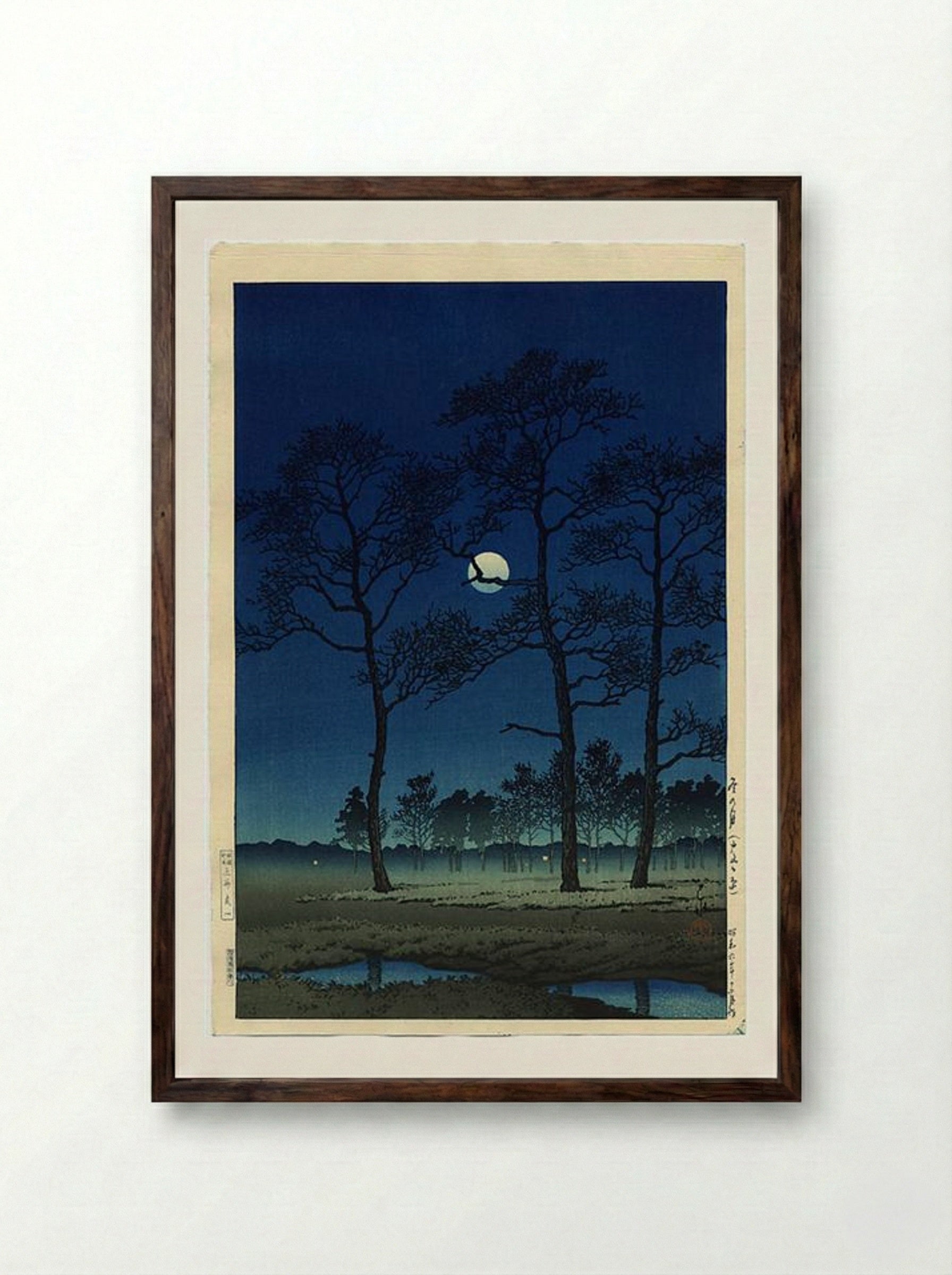 Winter Moon over Toyama Plain - Hasui Kawase - Framed Print Dark Wood