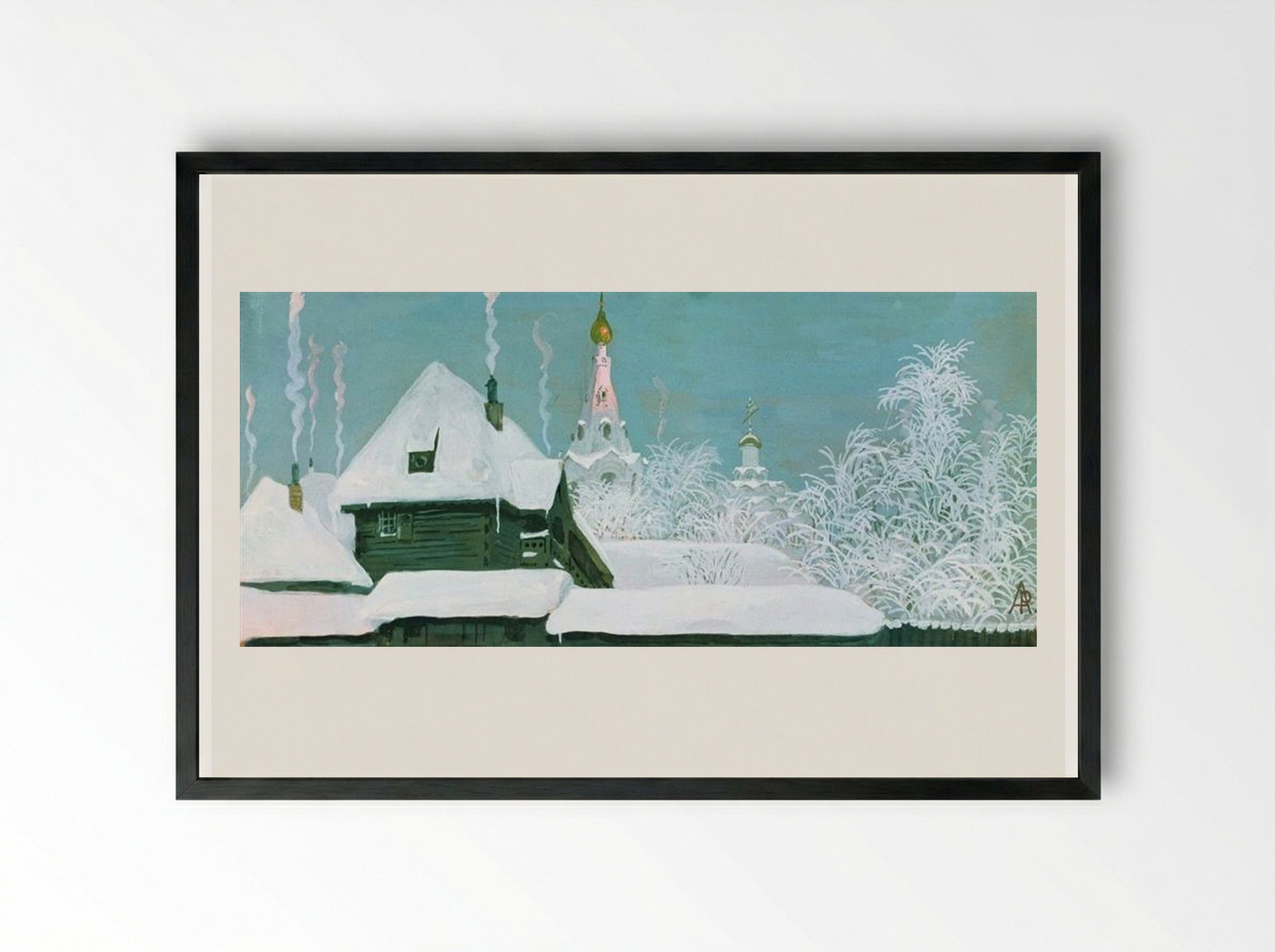 Winter Morning - Andrei Ryabushkin - Framed Print Black