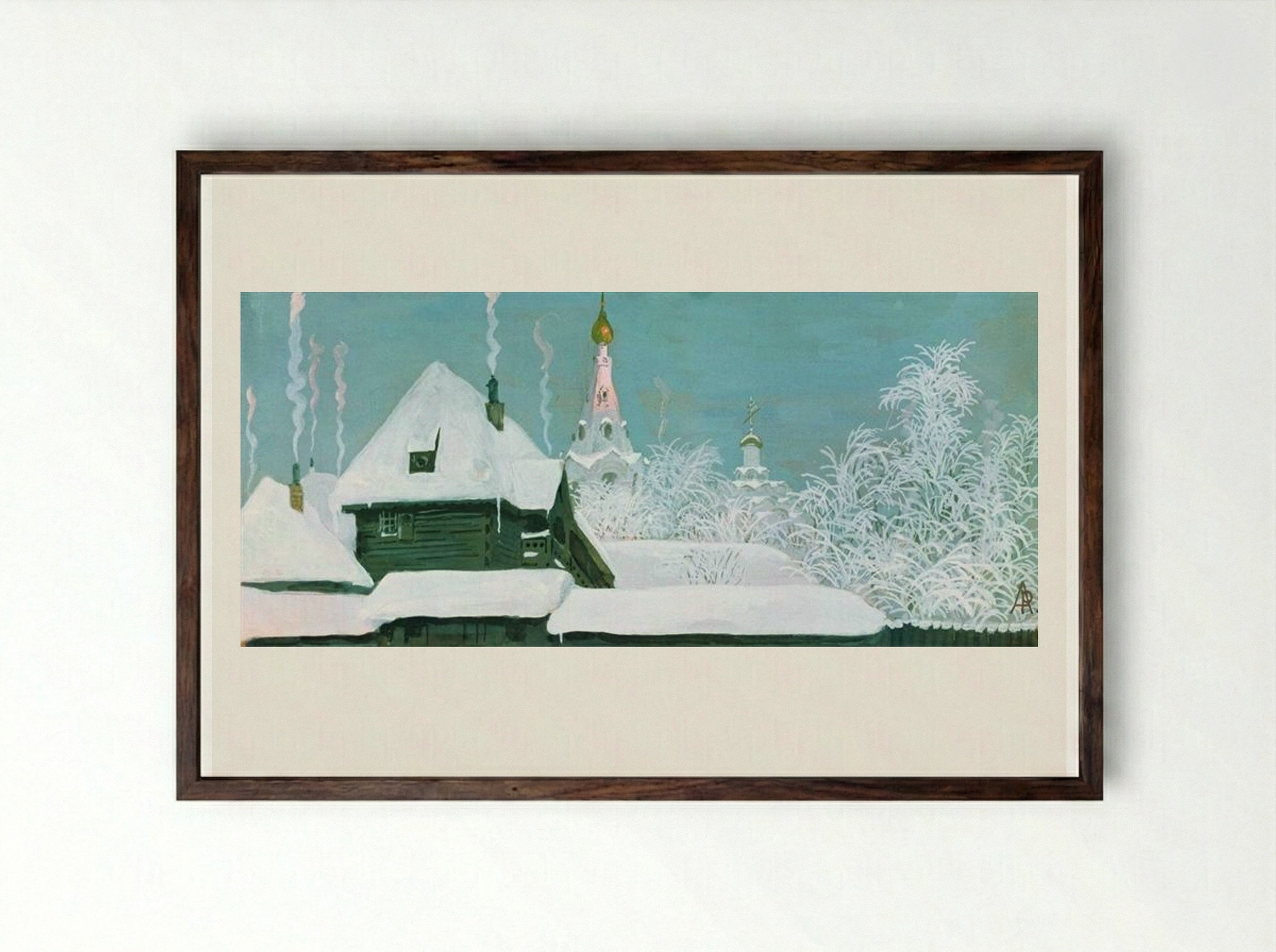 Winter Morning - Andrei Ryabushkin - Framed Print Dark Wood