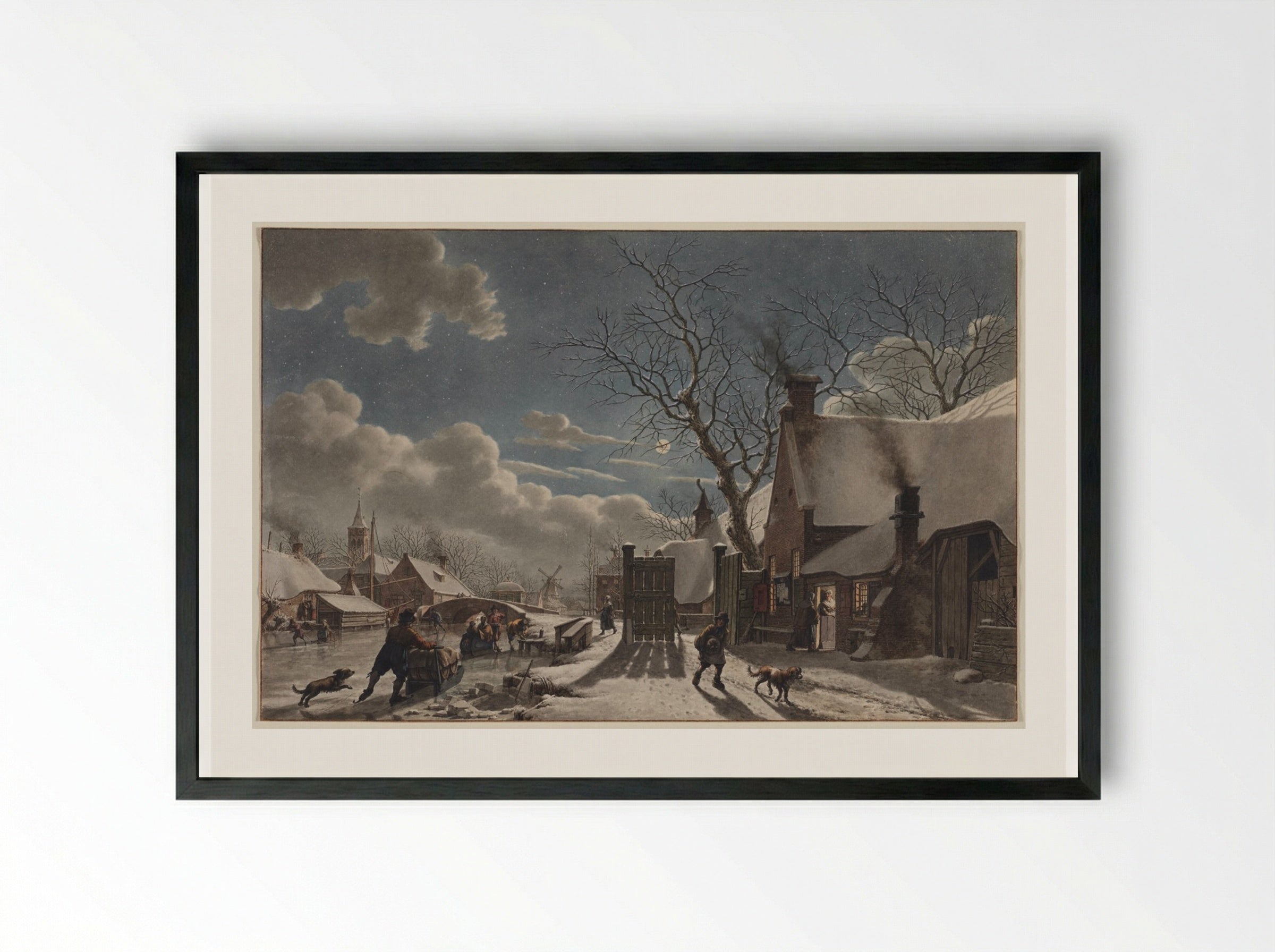 Winter Night in a Dutch Town - Jacob Cats - Framed Print Black