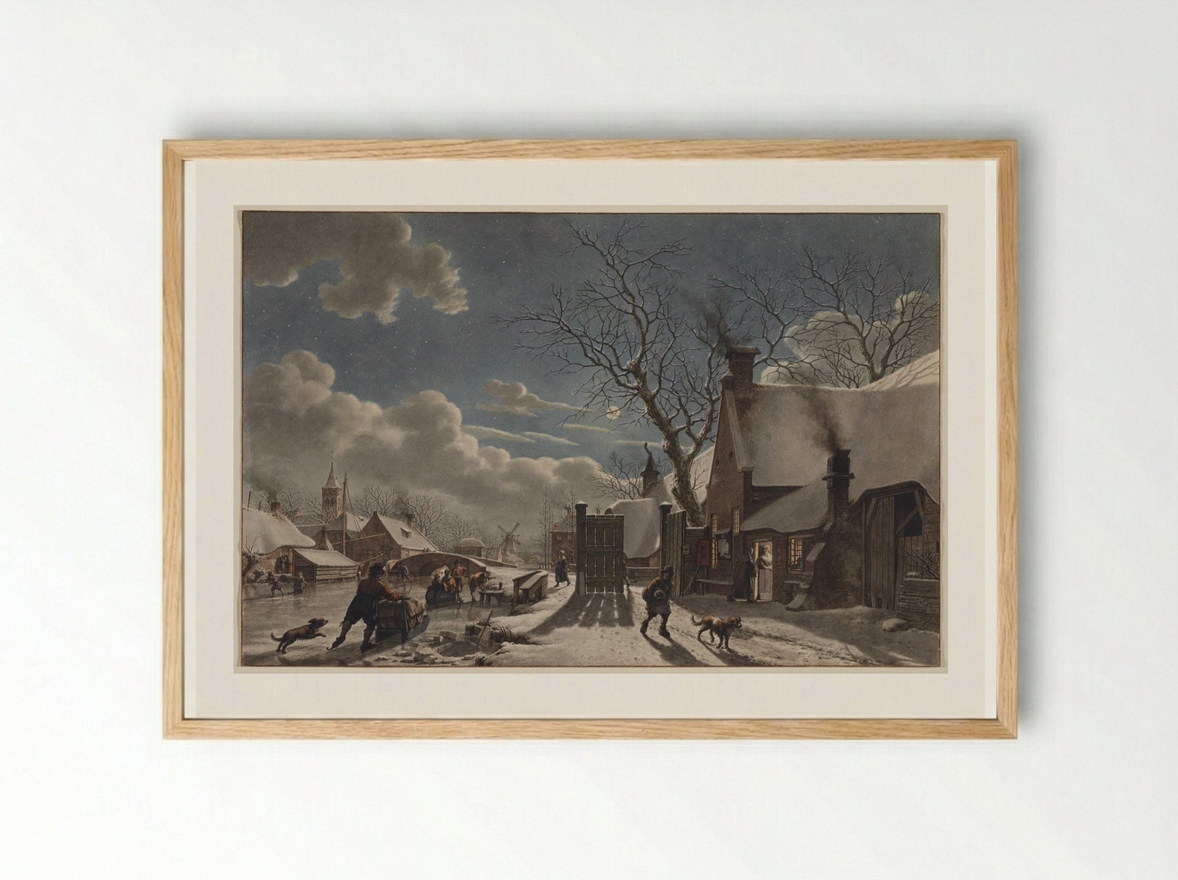 Winter Night in a Dutch Town - Jacob Cats - Framed Print Wood