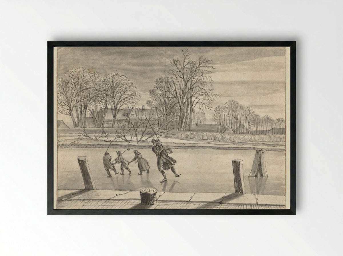 Winter Scene with Four Skaters - Abraham Rutgers - Framed Print Black