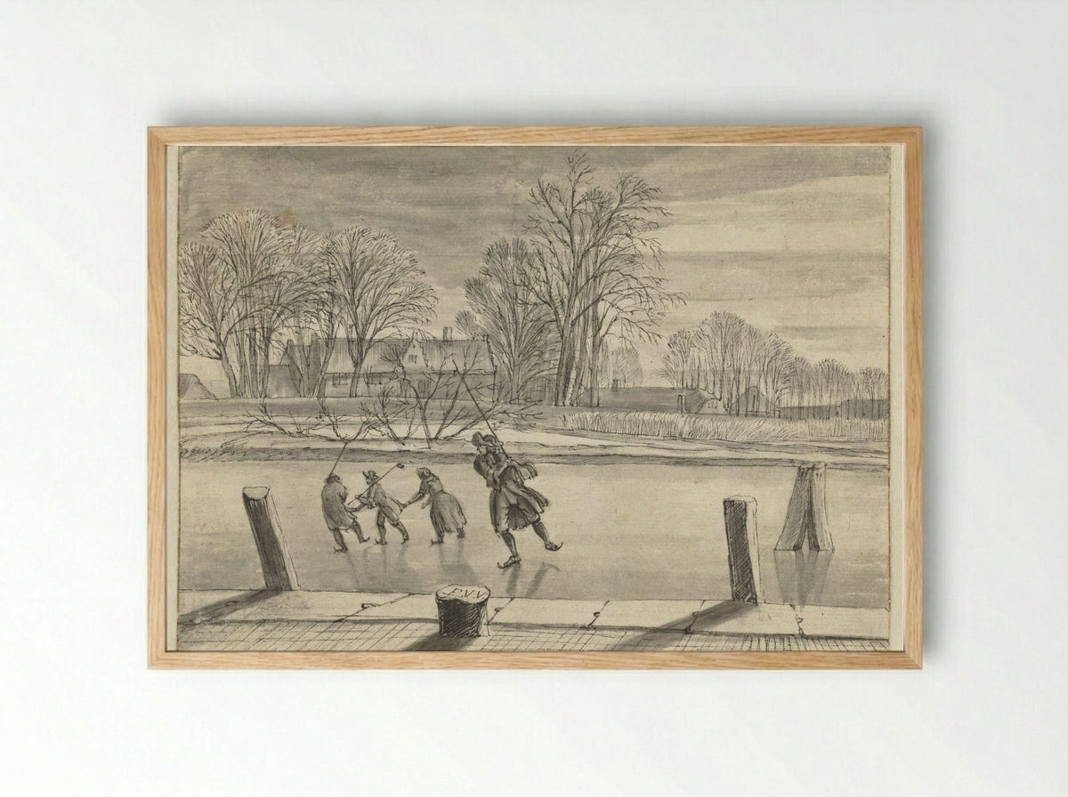 Winter Scene with Four Skaters - Abraham Rutgers - Framed Print Wood