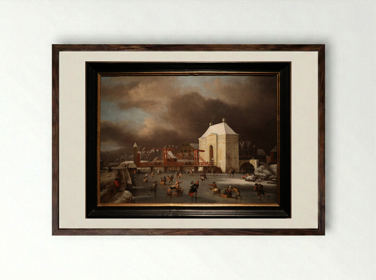 Winter Scene with a Drawbridge - Jan van Goyen - Framed Print Dark Wood