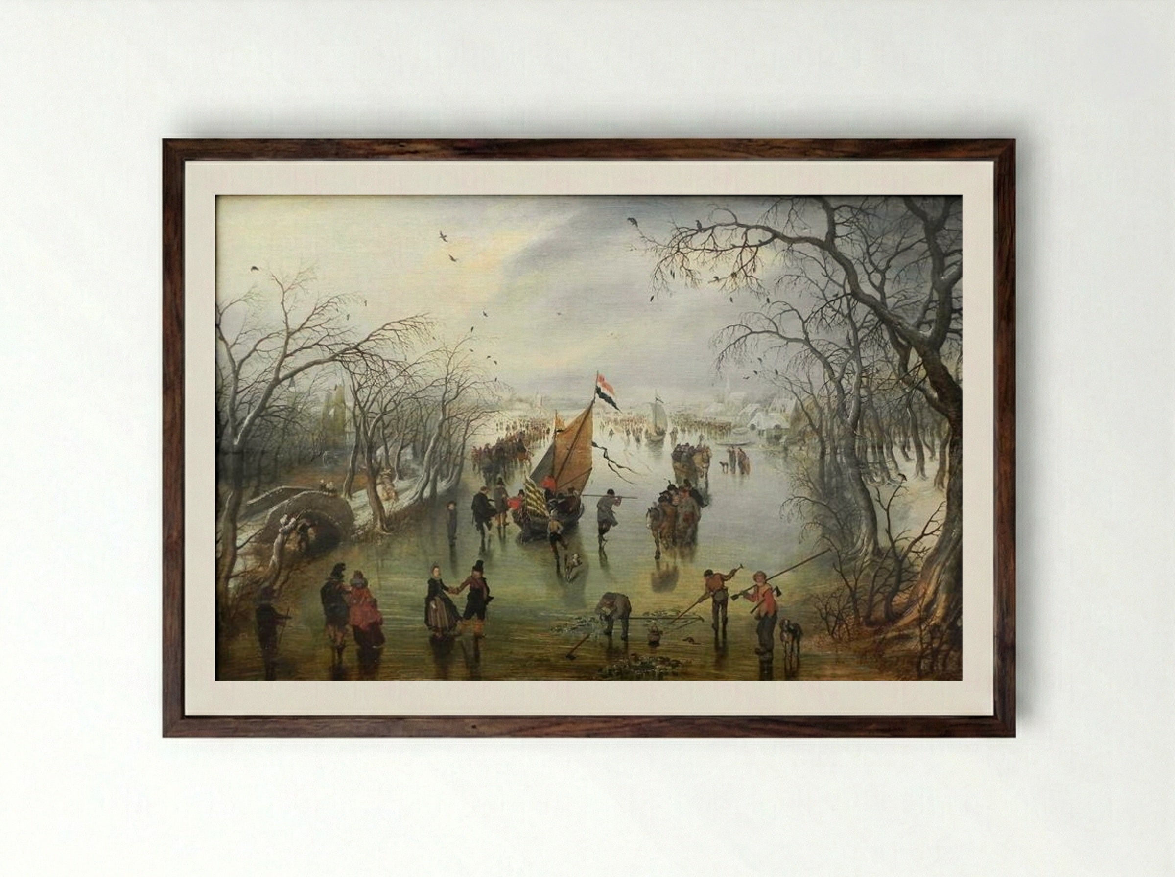 Winter Scene - Adriaen van de Venne - Framed Print Dark Wood