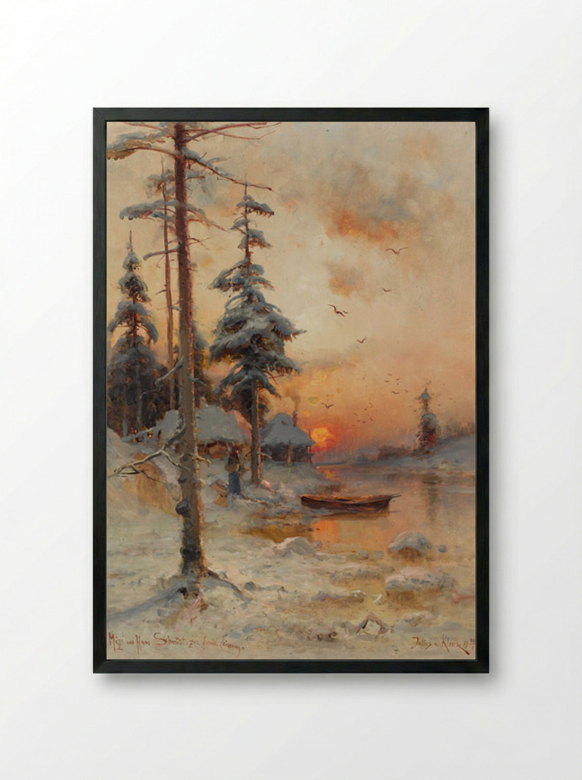Winter Sunset by the River - Julius Sergius von Klever - Framed Print Black