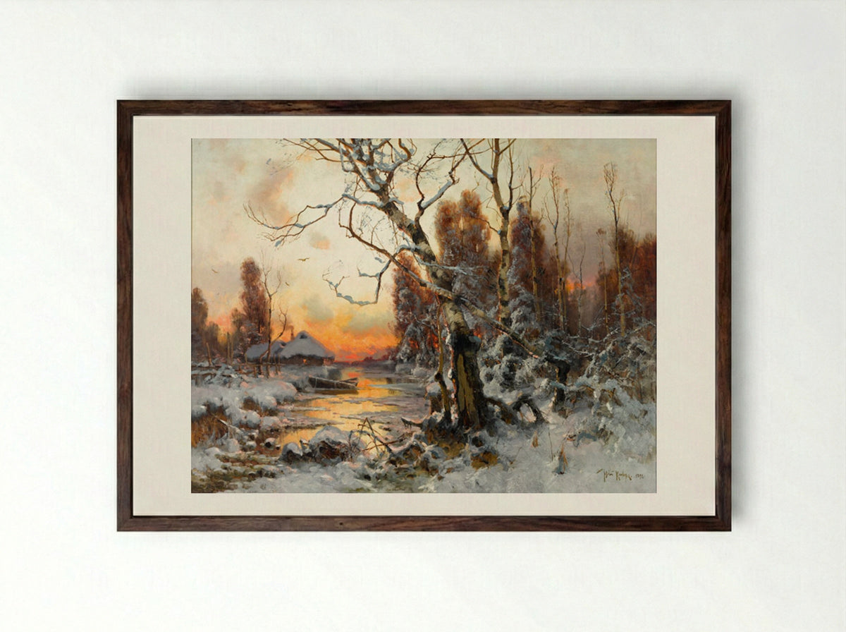 Winter Sunset - Julius Sergius von Klever - Framed Print Dark Wood