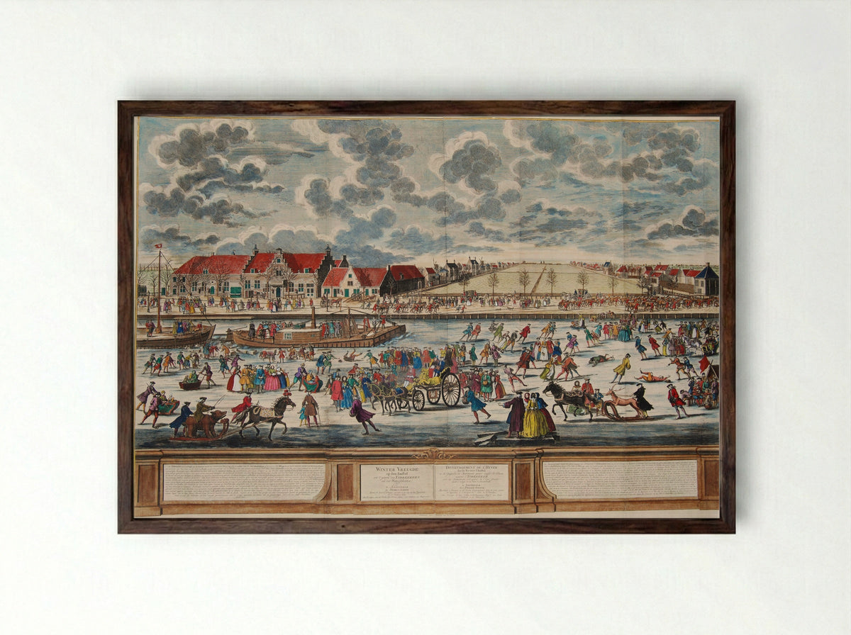 Winter Vreugde op den Amstel - Pieter Schenk (II) - Framed Print Dark Wood